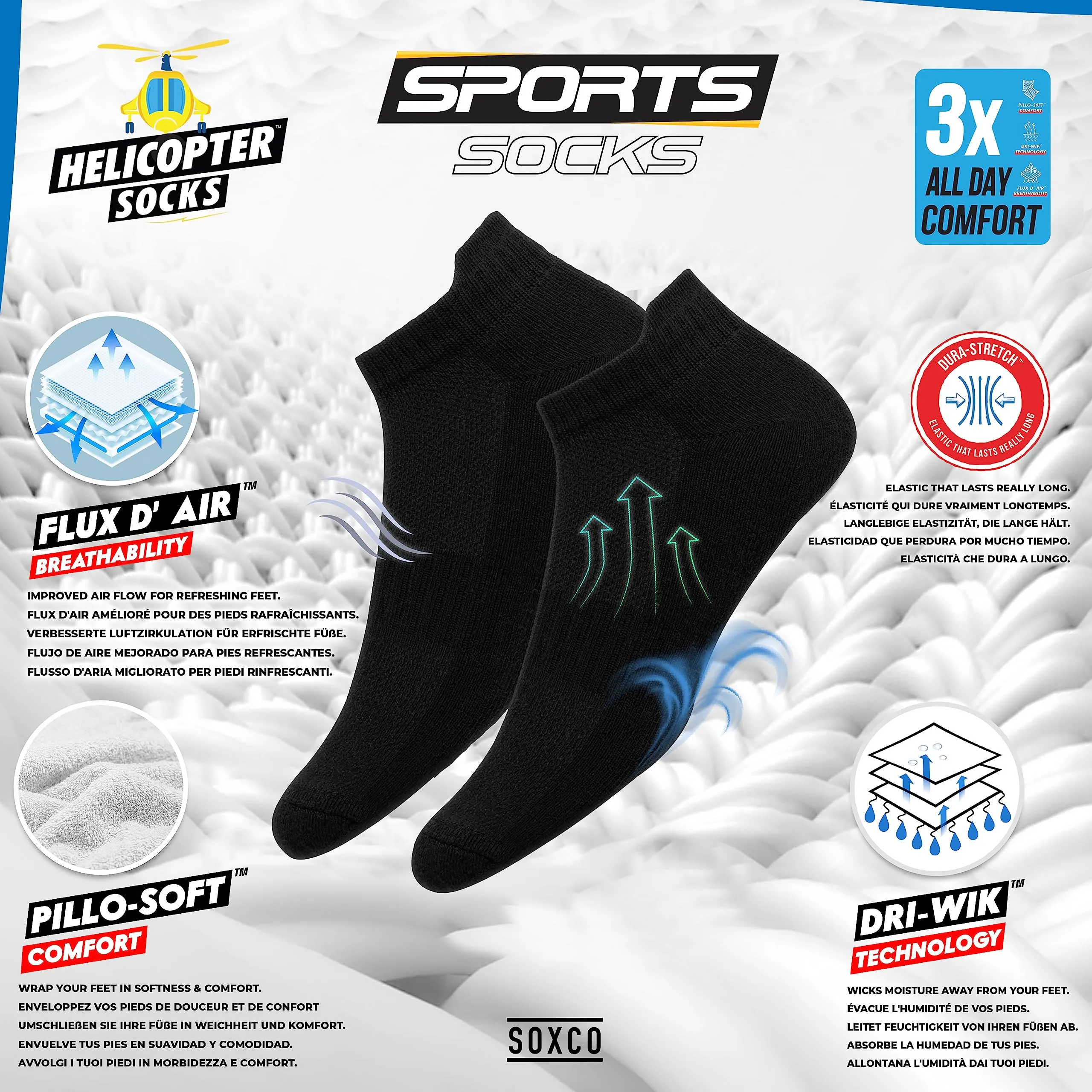 SOXCO Calzini Corti in Spugna per Uomo e Donna, Sportivi Running, 10 Paia, Nero, EU 47-50 - immagine 2