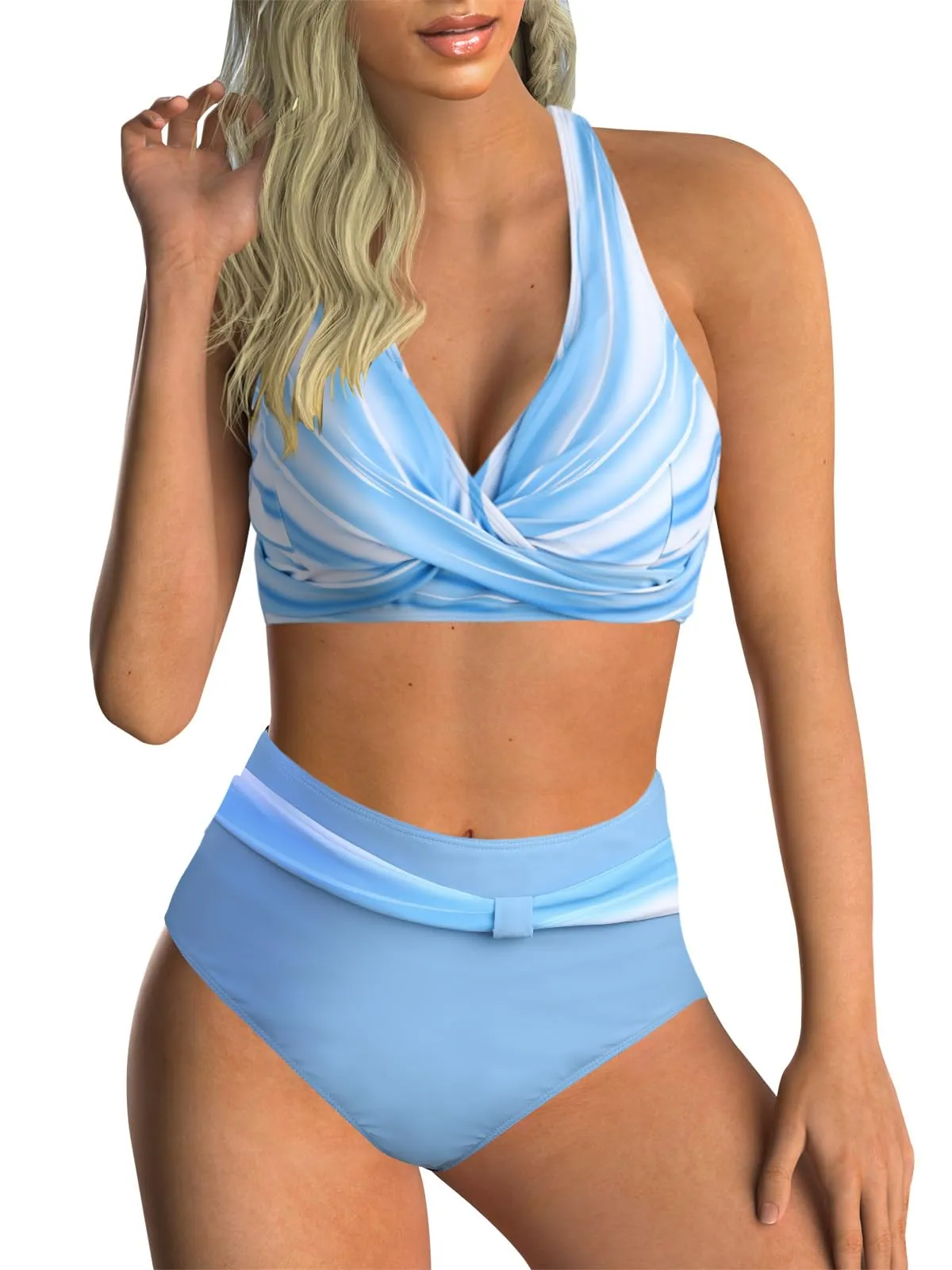 Adigaber Costume da Bagno Due Pezzi Donna Vita Alta Stampato Bikini Set - immagine 1