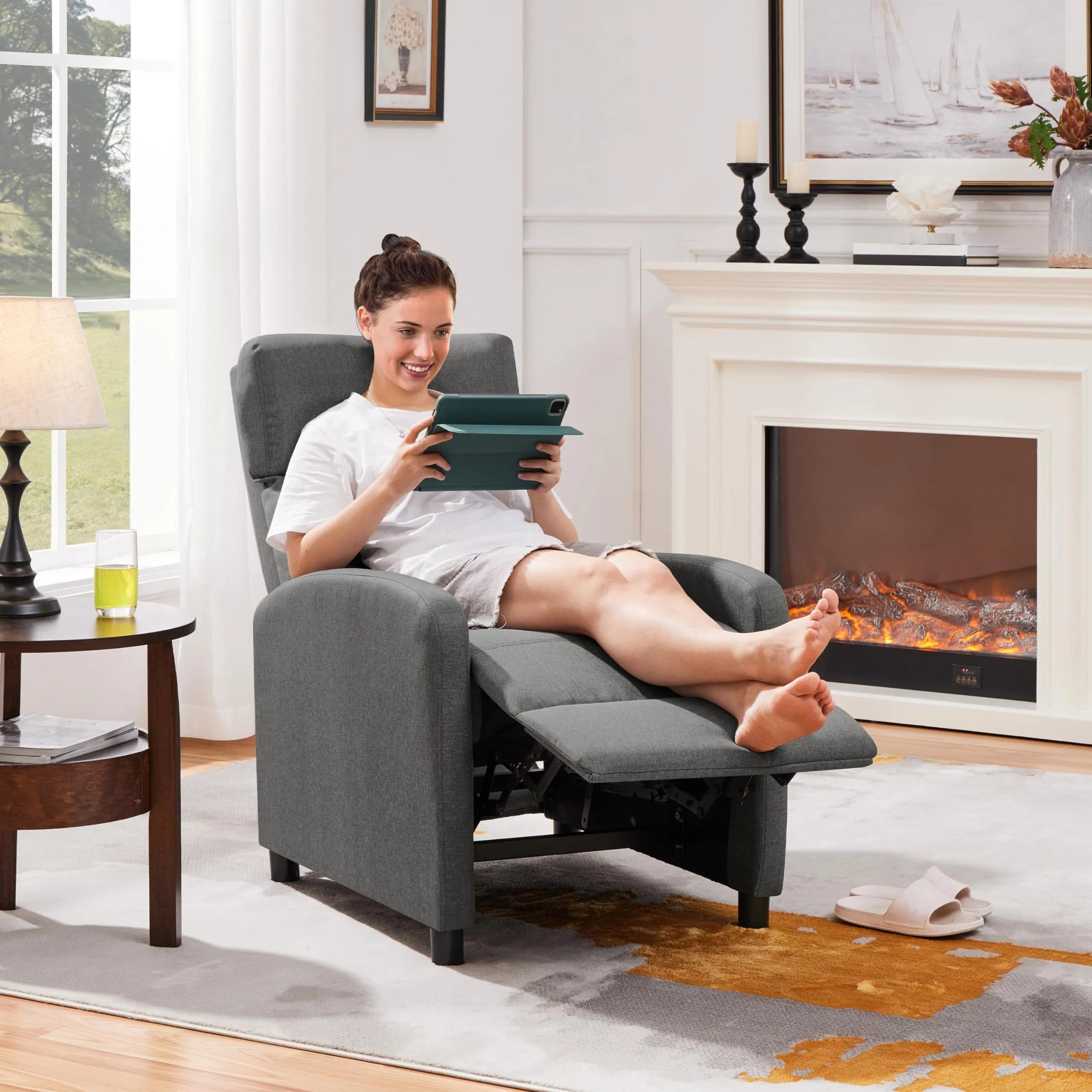 Yaheetech Poltrona Relax Reclinabile con Poggiapiedi, Grigio - immagine 2