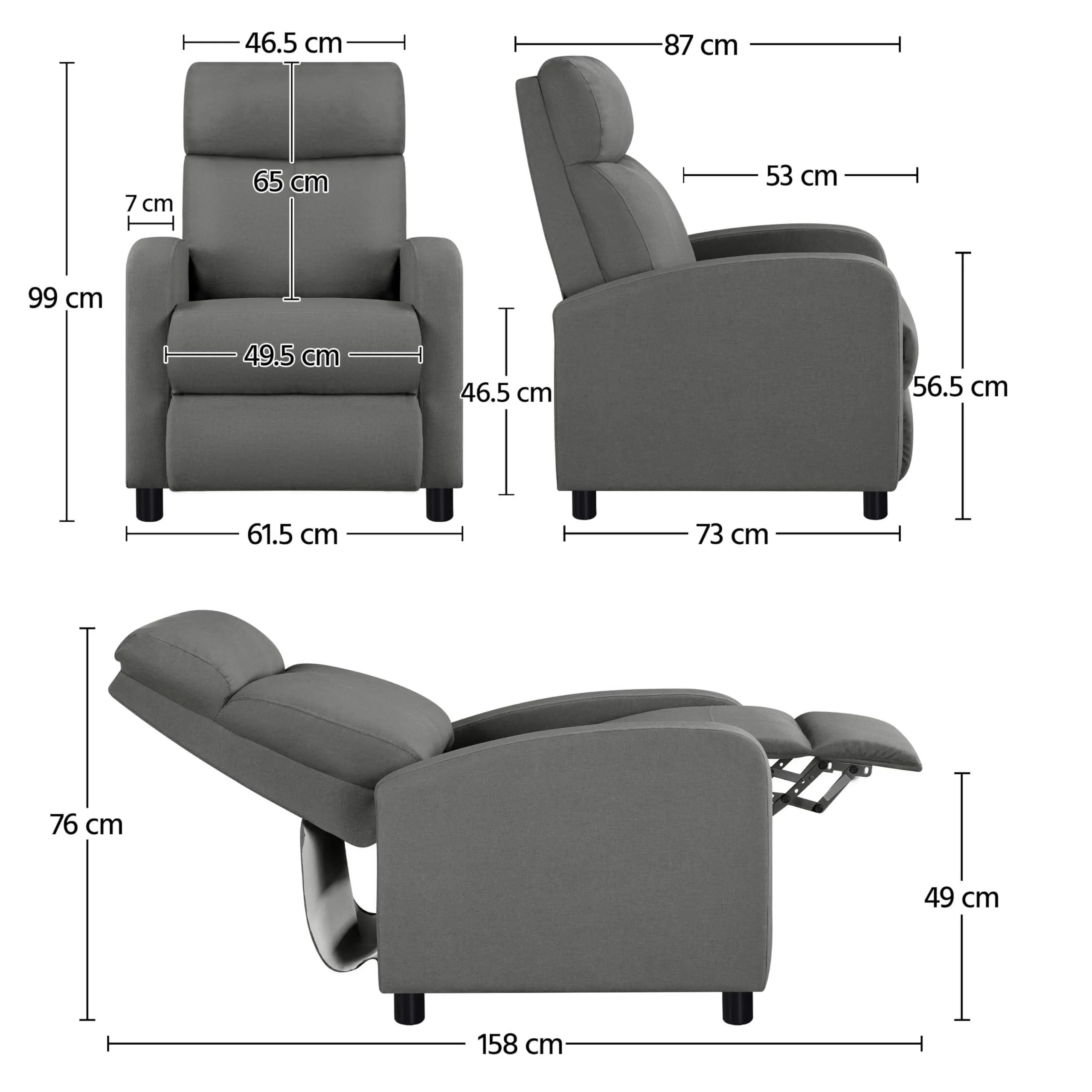 Yaheetech Poltrona Relax Reclinabile con Poggiapiedi, Grigio - immagine 3