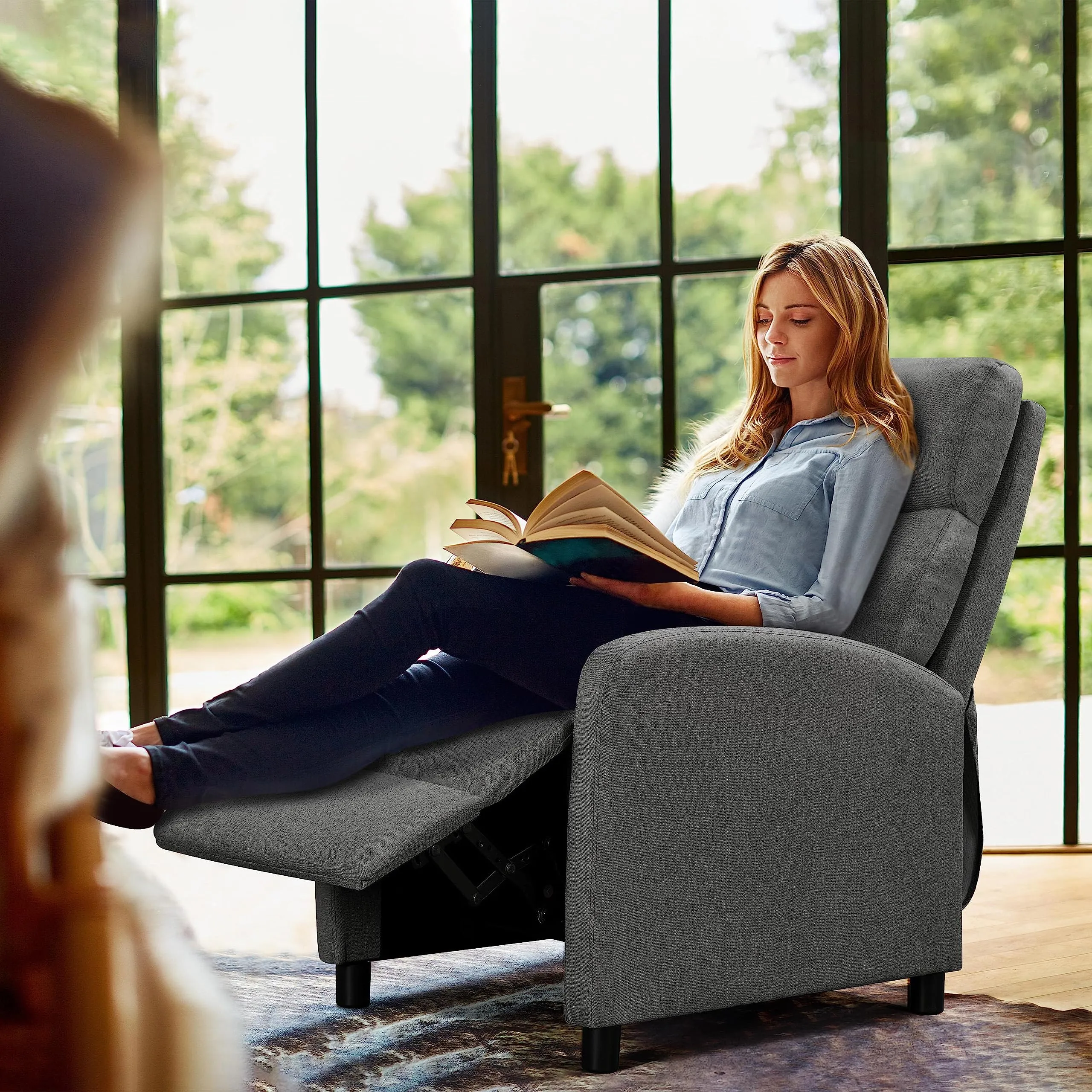 Yaheetech Poltrona Relax Reclinabile con Poggiapiedi, Grigio - immagine 7