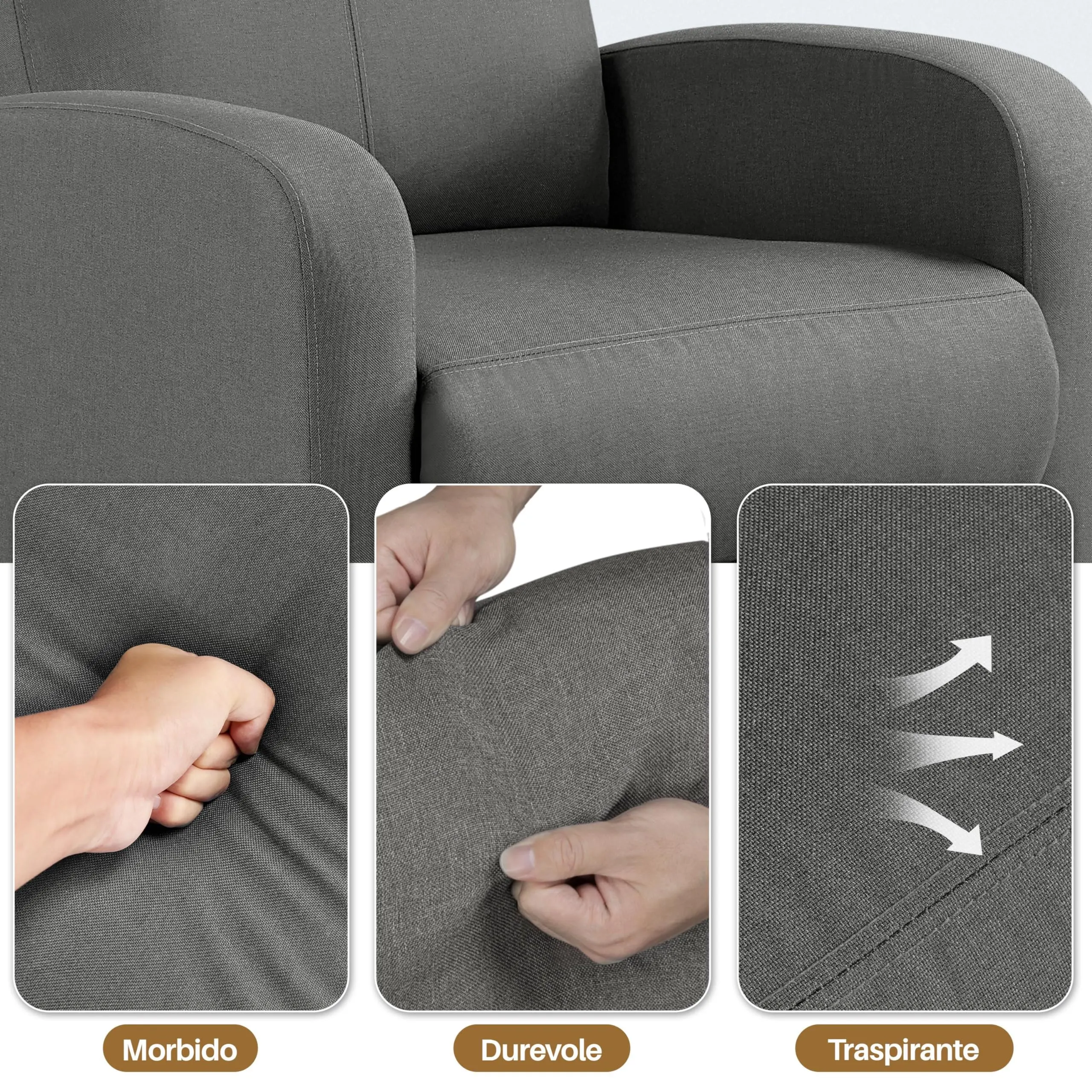 Yaheetech Poltrona Relax Reclinabile con Poggiapiedi, Grigio - immagine 8