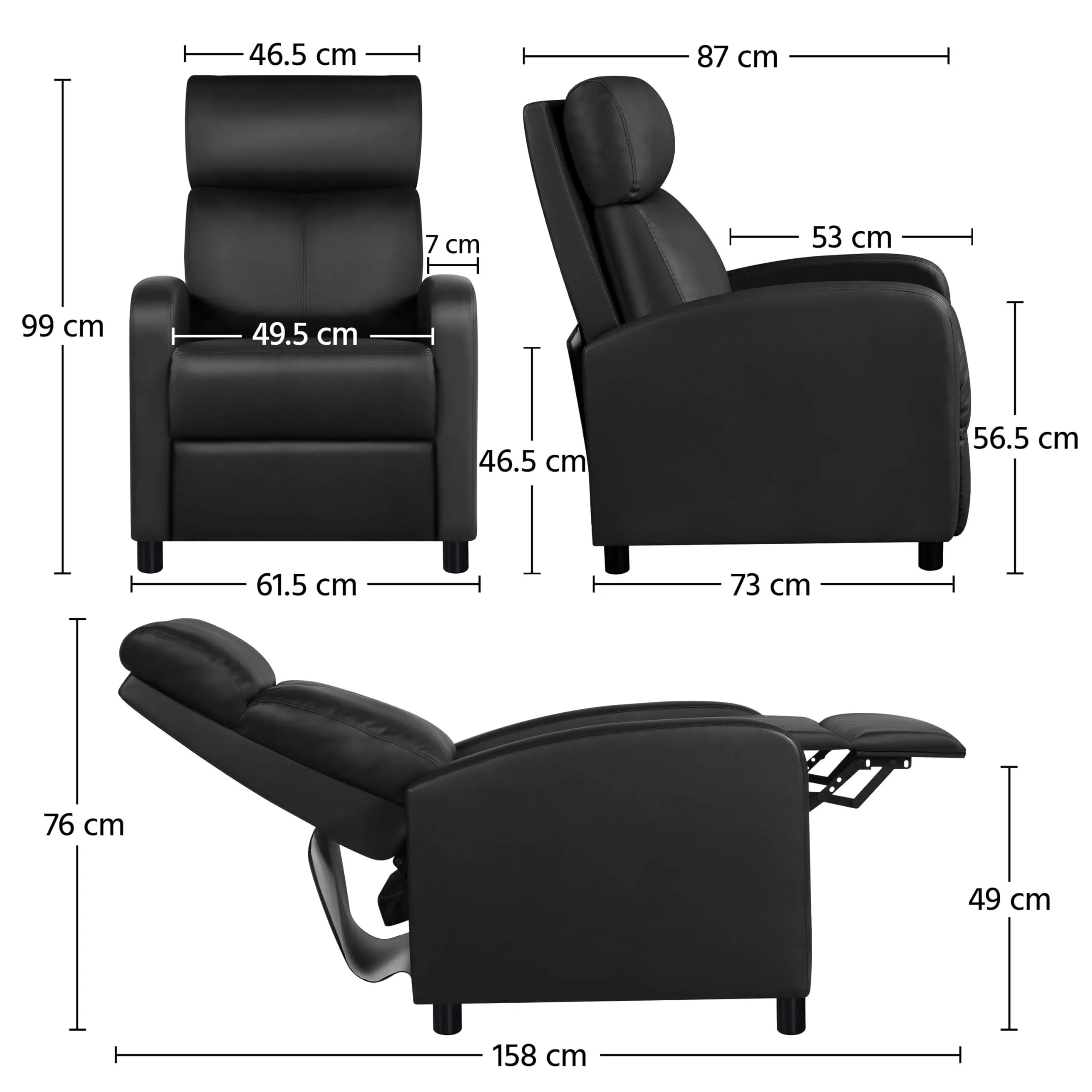 Yaheetech Poltrona Relax Reclinabile con Poggiapiedi, Nero - immagine 3