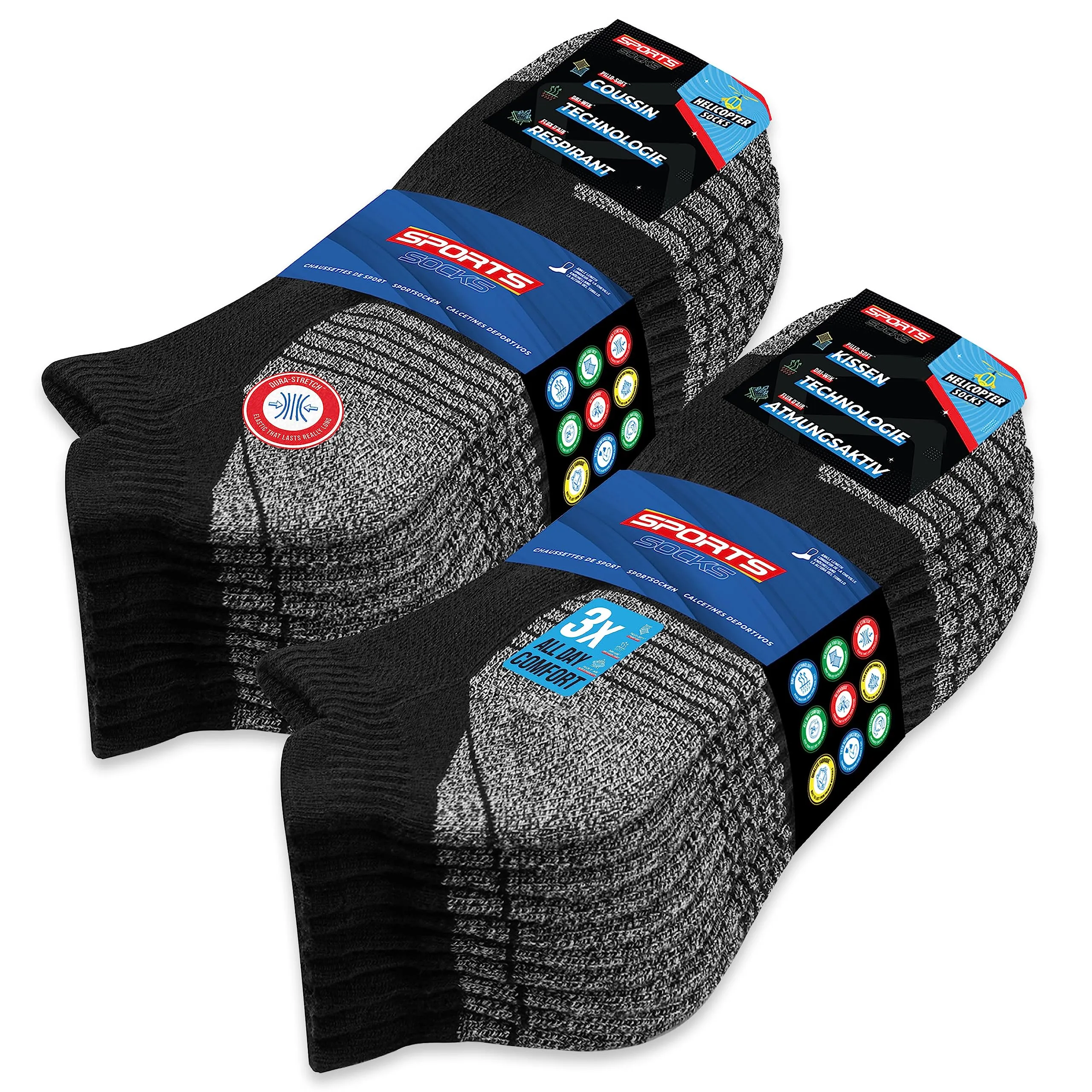 SOXCO Calzini Corti in Spugna Sportivi per Uomo e Donna, 10 Paia, Nero S, EU 43-46 - immagine 1