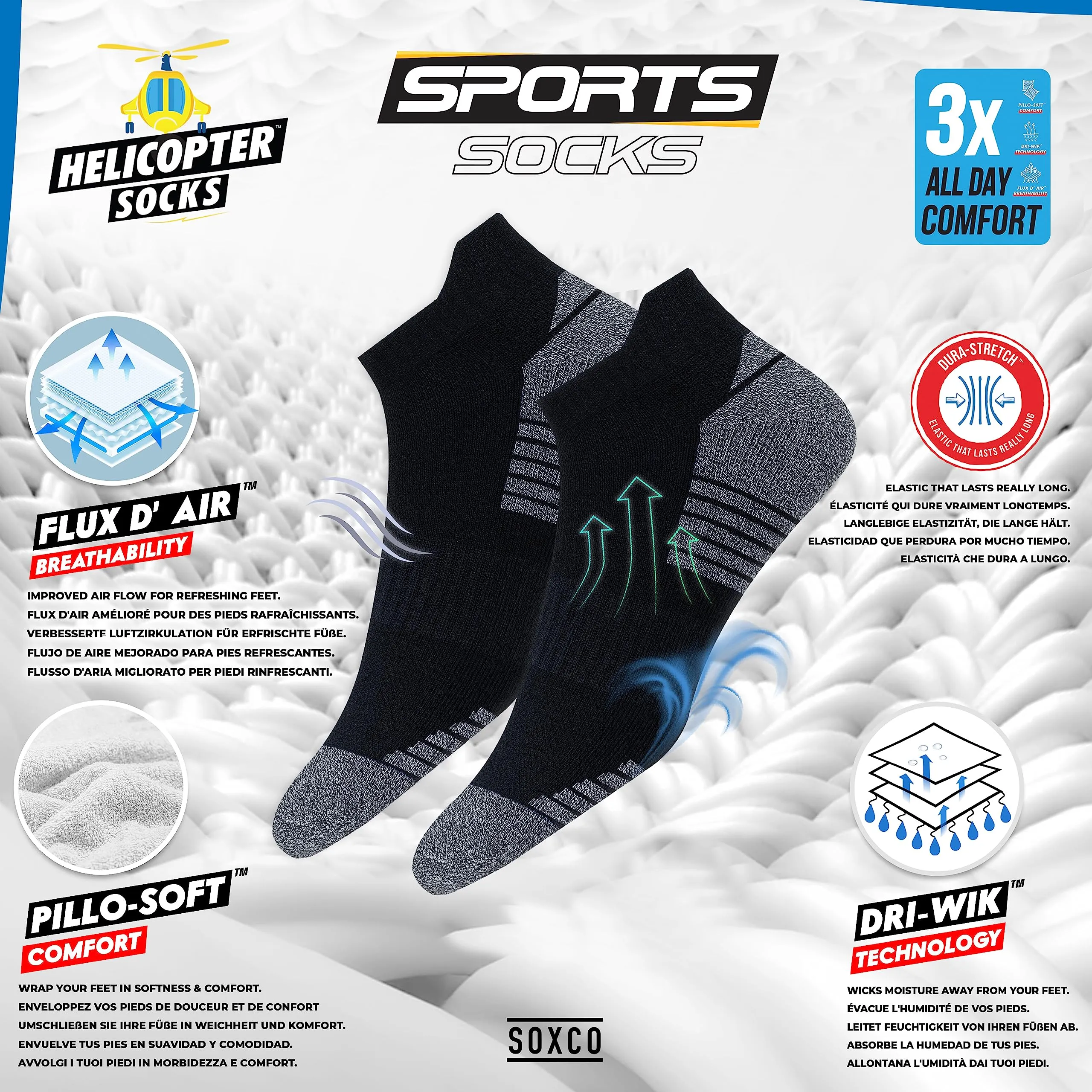 SOXCO Calzini Corti in Spugna per Uomo e Donna, Sportivi Running, 10 Paia, EU 39-42, Nero S - immagine 2