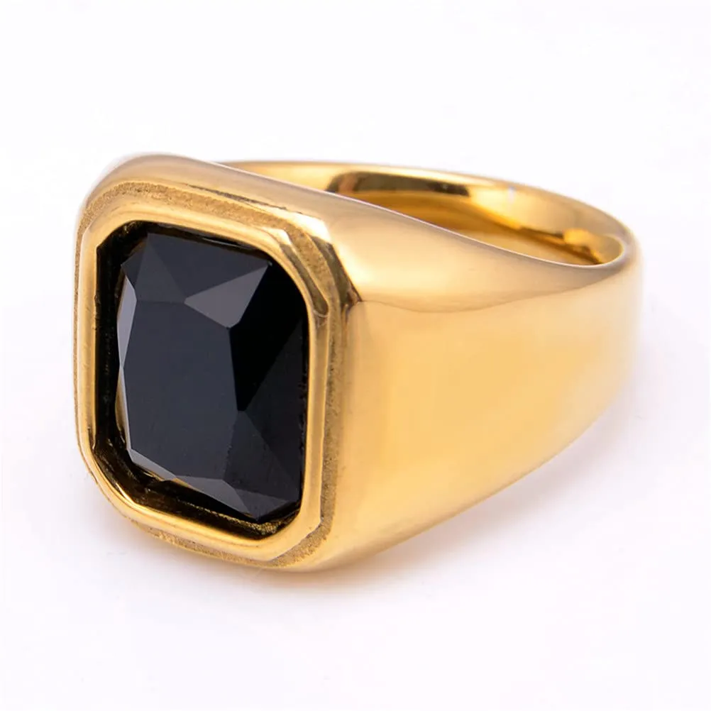 HIJONES Anello da Uomo in Acciaio Inossidabile Placcato Oro Nero con Zirconi Quadrati Vintage Misura 27 - immagine 4