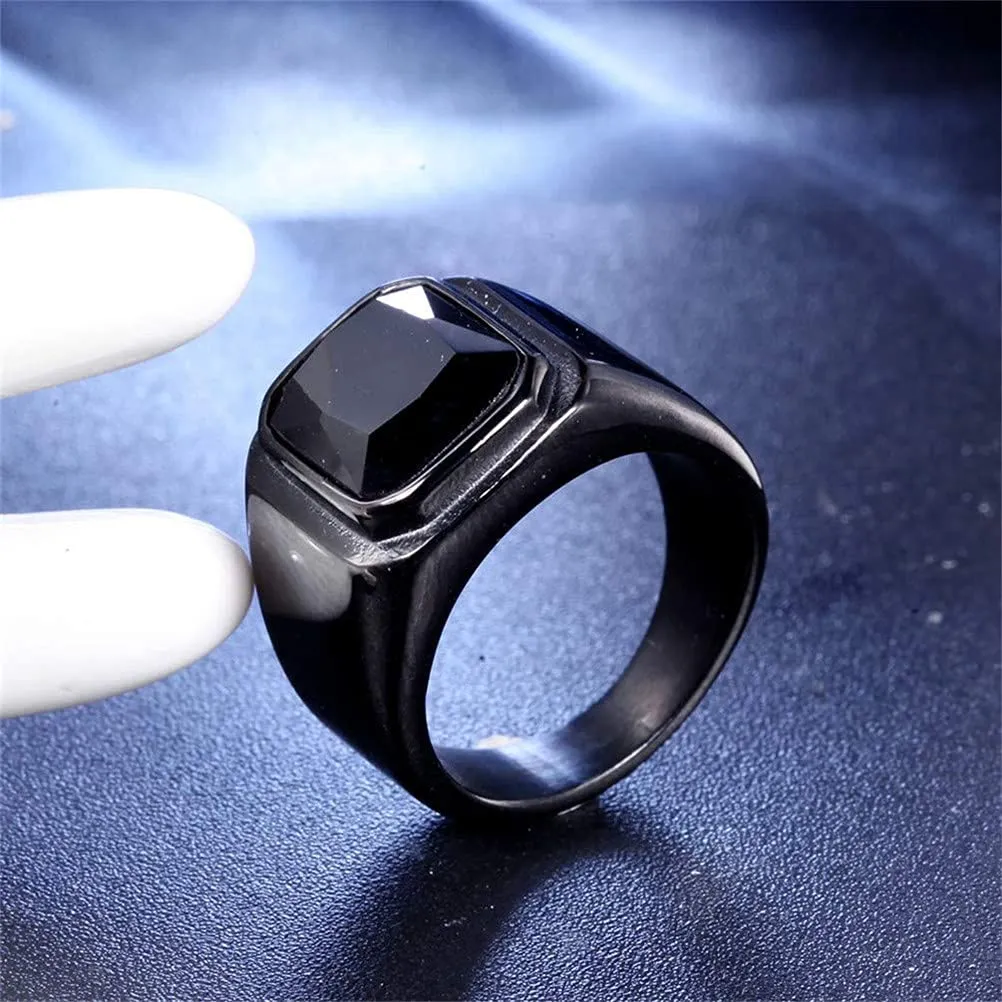 HIJONES Anello da Uomo in Acciaio Inossidabile Nero con Zirconi Quadrati Vintage, Misura 27 - immagine 2