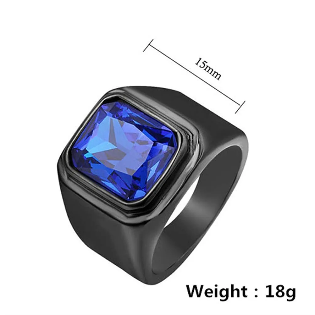 HIJONES Anello da Uomo in Acciaio Inossidabile Nero con Zirconi Quadrati Blu Navy Vintage, Misura 27 - immagine 2