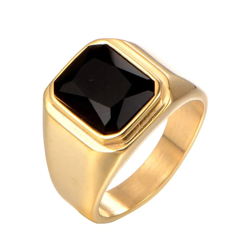 HIJONES Anello da Uomo in Acciaio Inossidabile Placcato Oro Nero con Zirconi Quadrati Vintage, Misura 19 - immagine 1