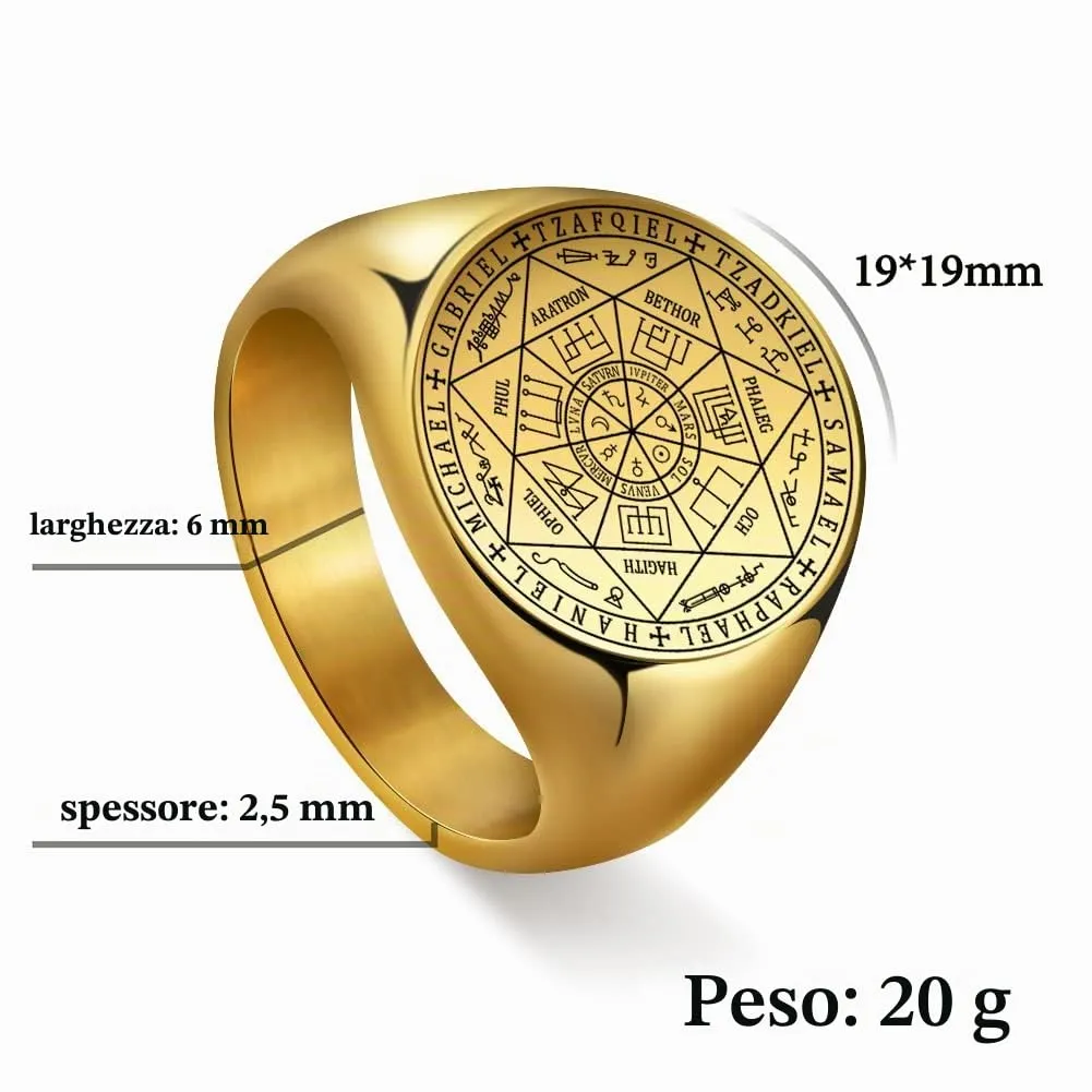 Amaxer Anello Sette Arcangeli Sigillo di Salomone Tetragrammaton in Acciaio Inossidabile, Oro - immagine 6