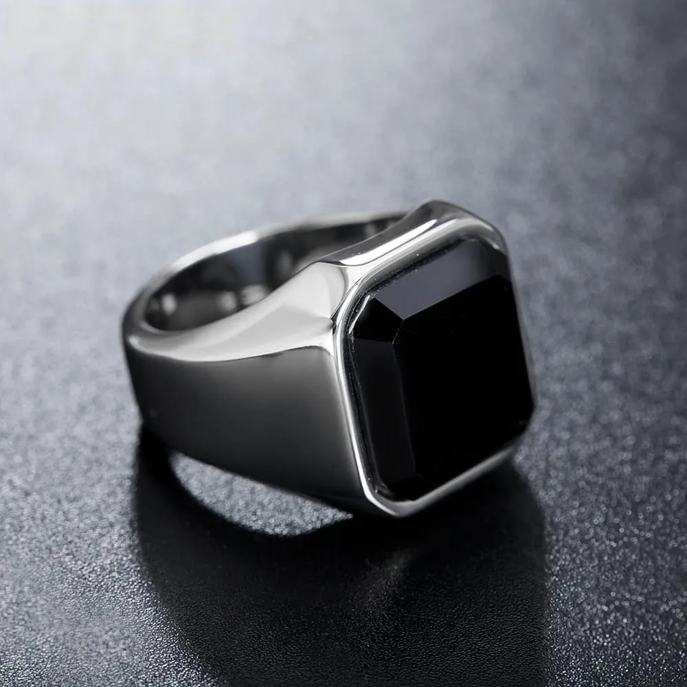 HIJONES Anello da Uomo in Acciaio Inossidabile con Zirconi Quadrati Vintage Nero Misura 27 - immagine 2
