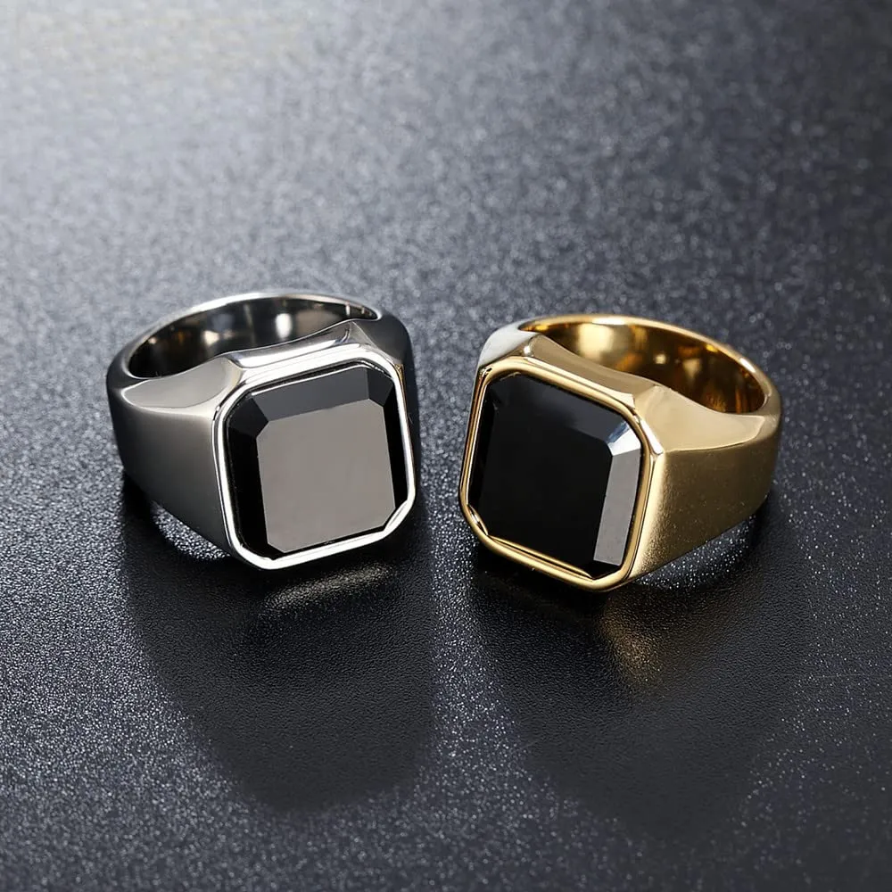 HIJONES Anello da Uomo in Acciaio Inossidabile con Zirconi Quadrati Vintage Nero Misura 25 - immagine 3