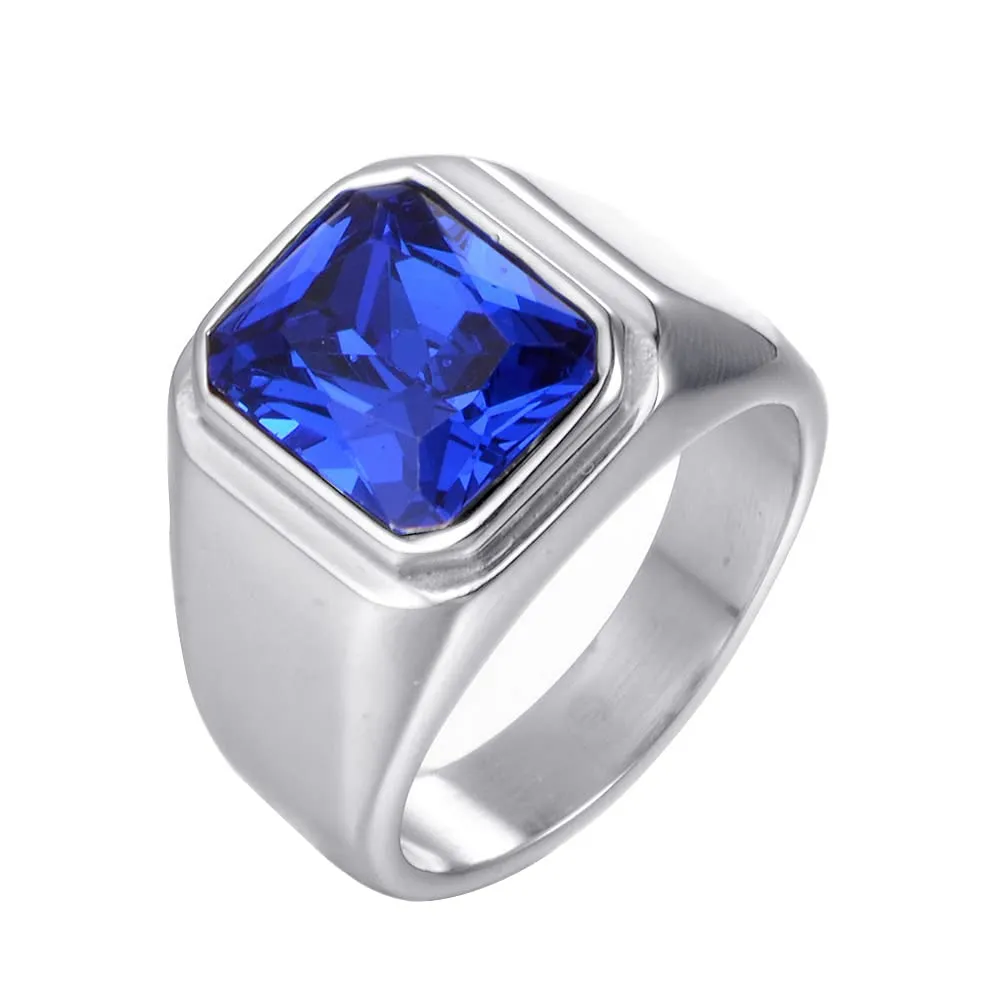 HIJONES Anello da Uomo in Acciaio Inossidabile con Zirconi Quadrati Blu Navy Vintage Misura 29 - immagine 1