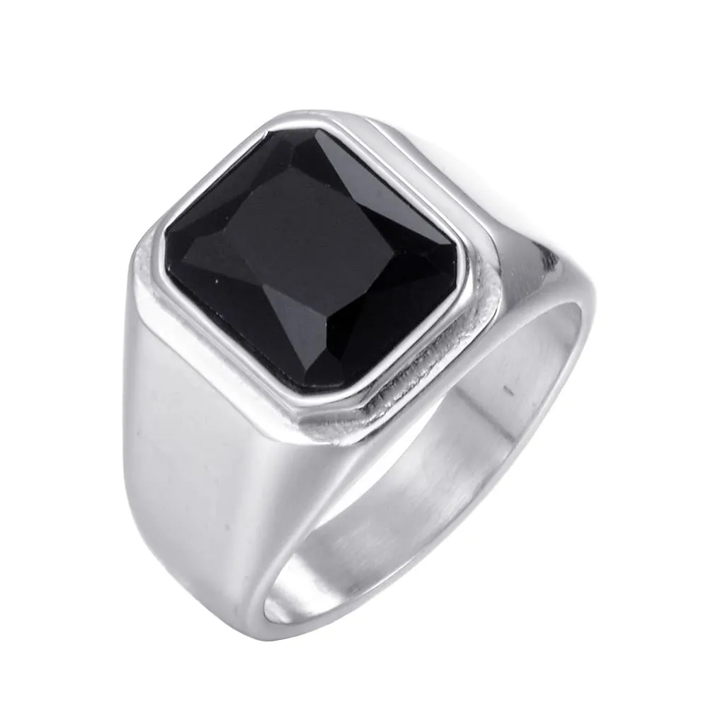 HIJONES Anello da Uomo in Acciaio Inossidabile con Zirconi Quadrati Vintage Nero Misura 17 - immagine 1
