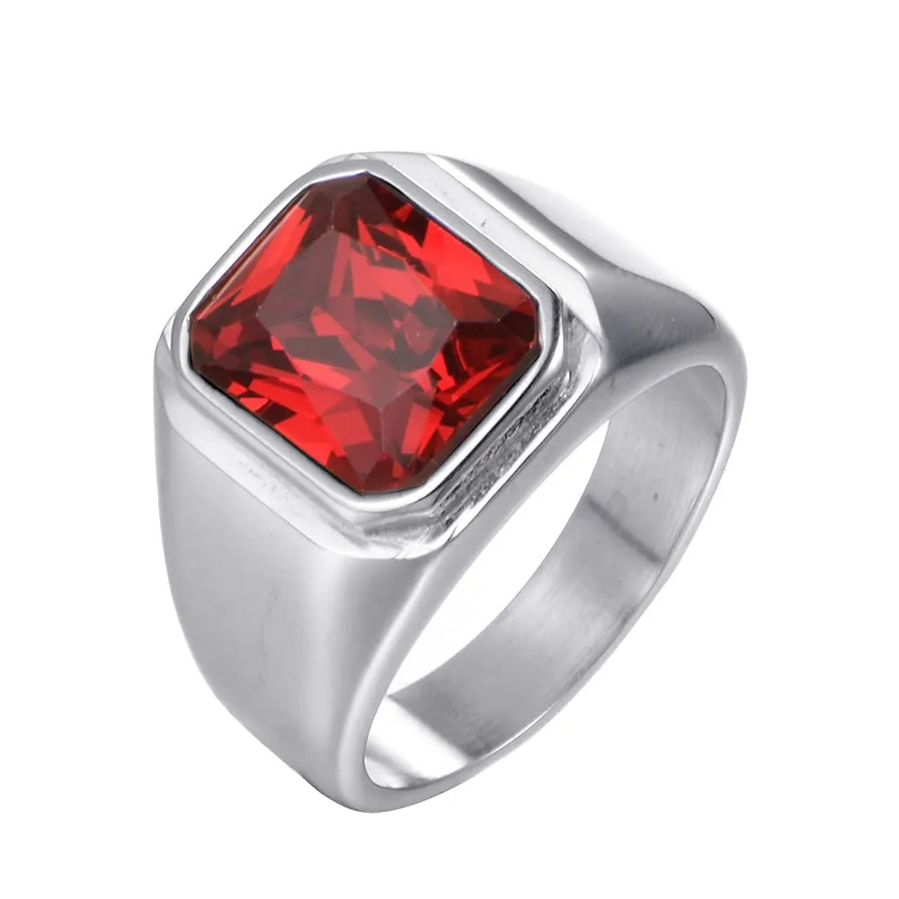 HIJONES Anello da Uomo in Acciaio Inossidabile con Zircone Quadrato Rosso Vintage Misura 17 - immagine 1