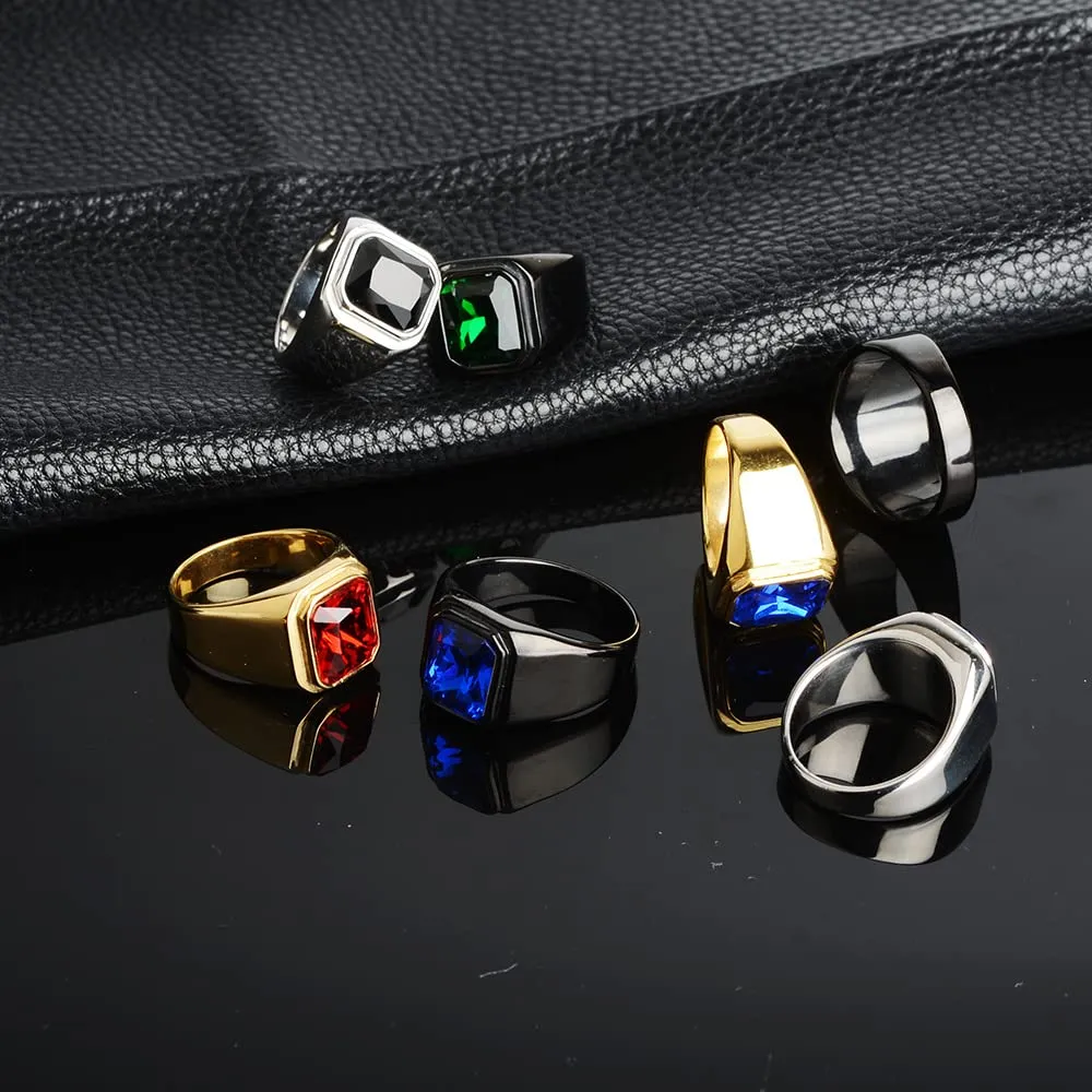 HIJONES Anello da Uomo in Acciaio Inossidabile con Zircone Quadrato Rosso Vintage Misura 17 - immagine 3