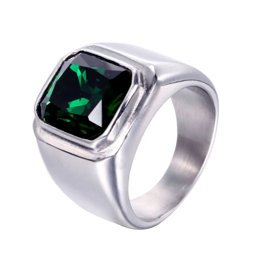 HIJONES Anello da Uomo in Acciaio Inossidabile con Zircone Quadrato Verde Vintage Misura 19 - immagine 1