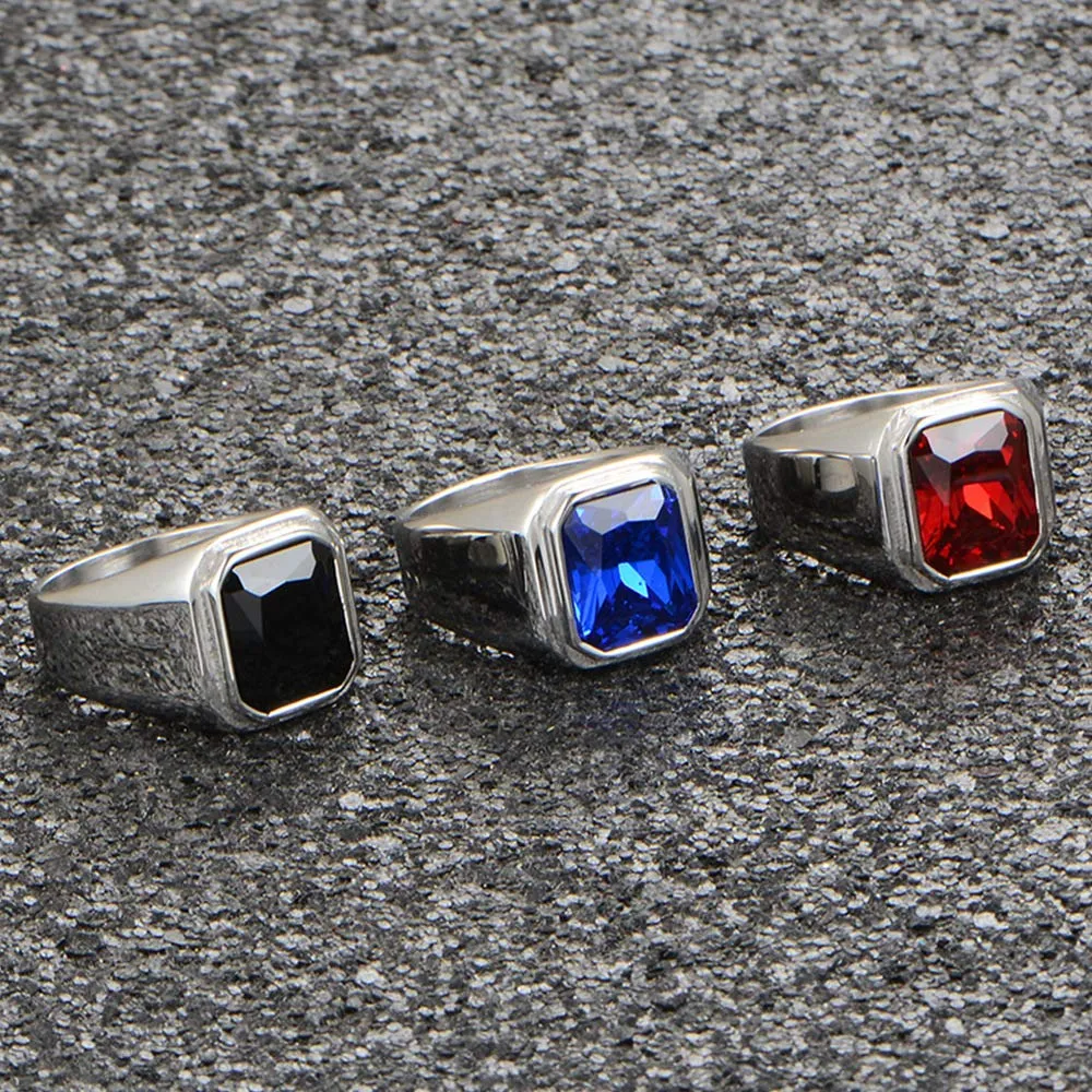HIJONES Anello da Uomo in Acciaio Inossidabile con Zircone Quadrato Verde Vintage Misura 19 - immagine 2