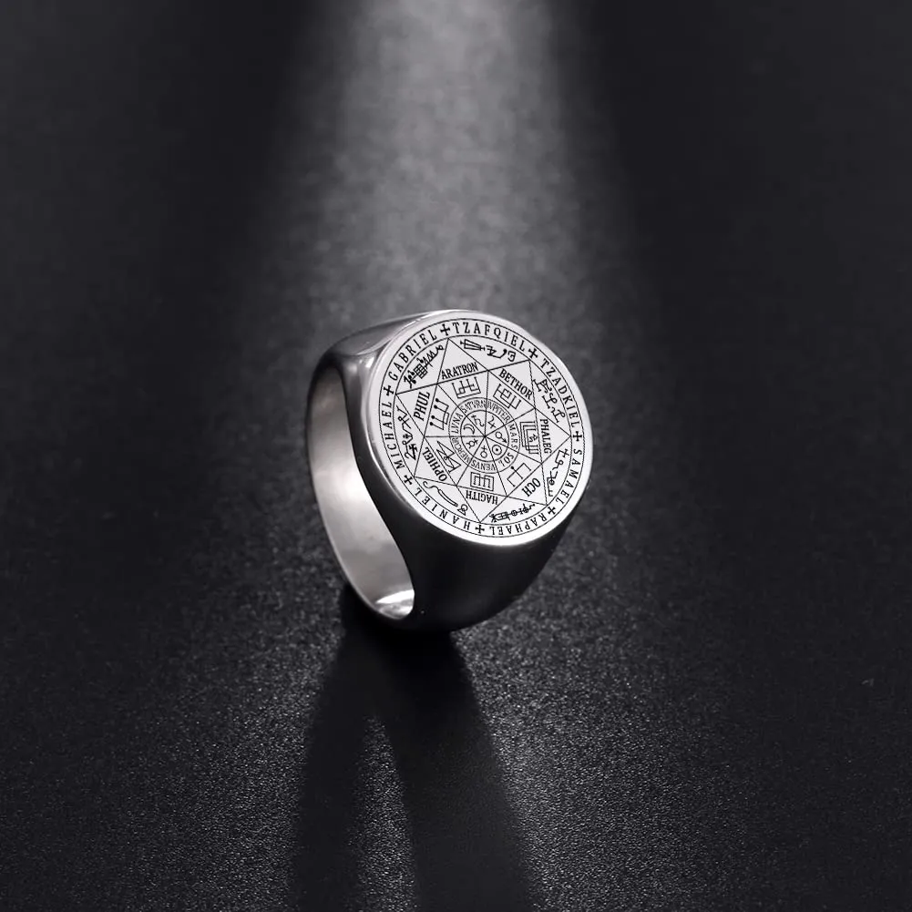Amaxer Sette Arcangeli Anello Sigillo di Salomone Tetragrammaton in Acciaio Inossidabile Argento - immagine 5
