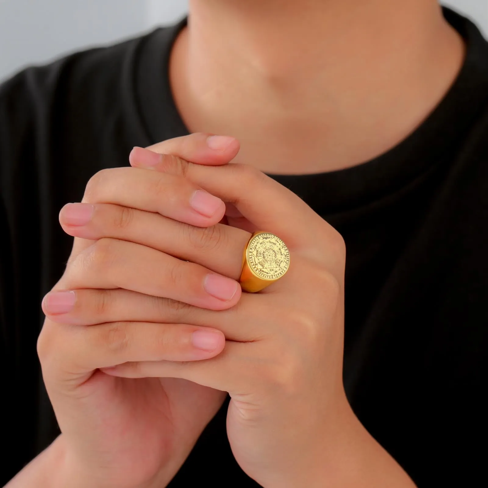 Amaxer Sette Arcangeli Anello Sigillo di Salomone Tetragrammaton in Acciaio Inossidabile, Oro (11) - immagine 2