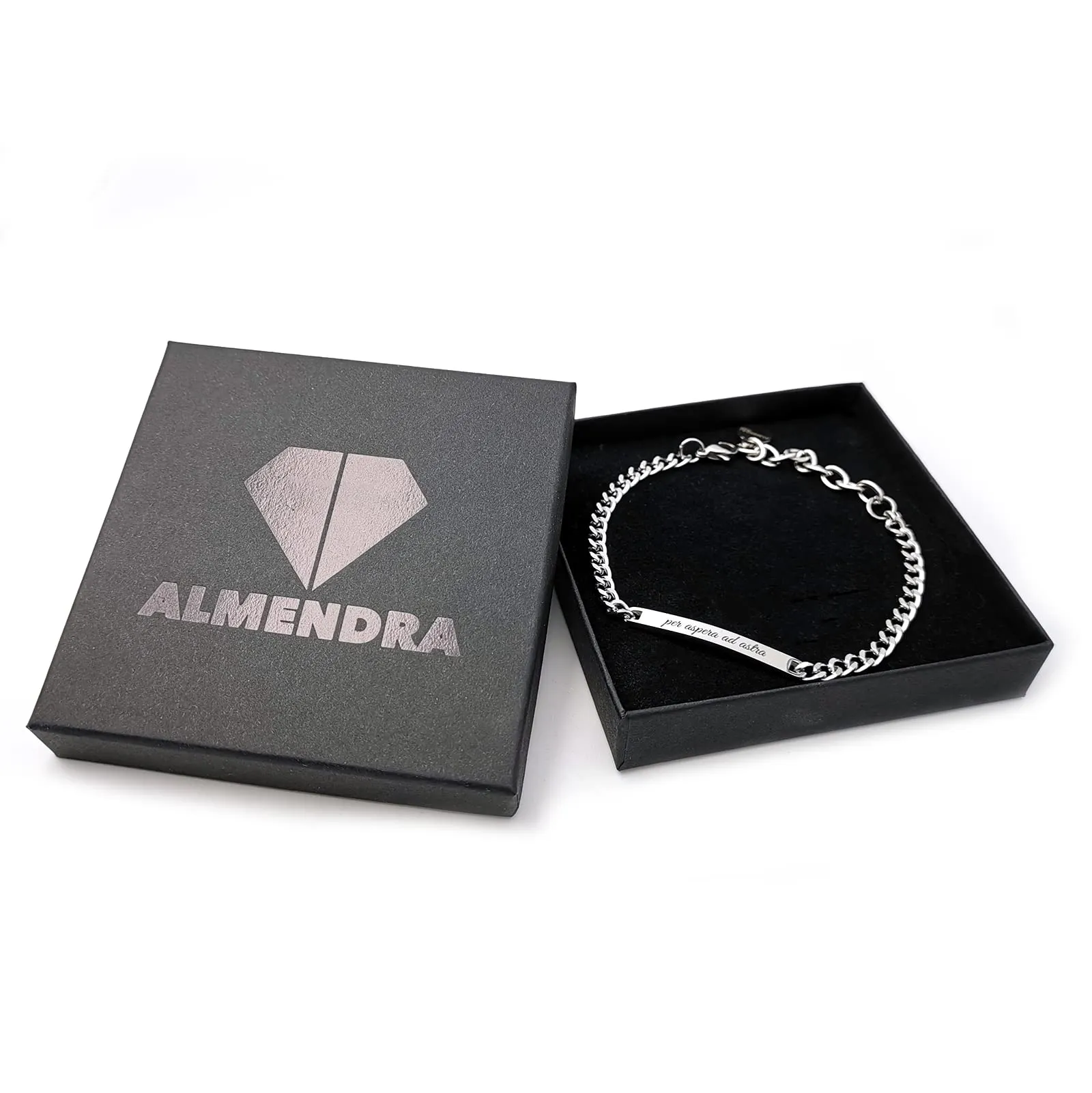 ALMENDRA Bracciale da uomo personalizzato in acciaio con incisione (Catena 4mm) - immagine 4