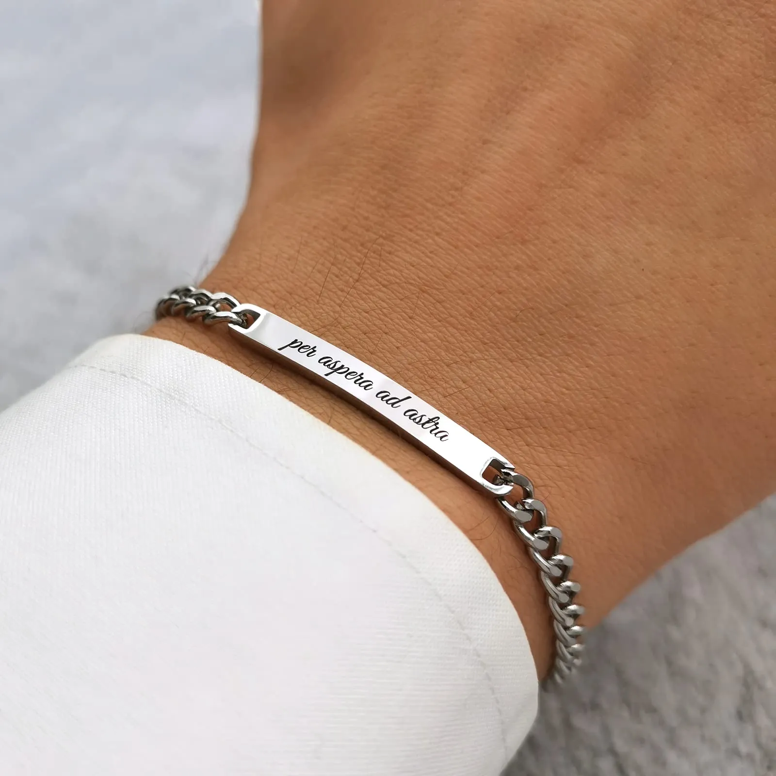 ALMENDRA Bracciale da uomo personalizzato in acciaio con incisione (Catena 4mm) - immagine 5