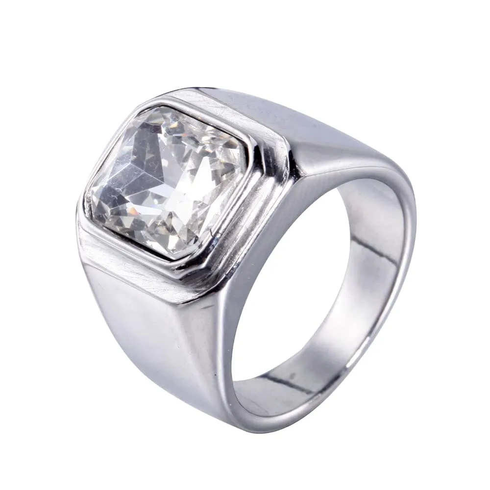 HIJONES Anello da Uomo in Acciaio Inossidabile con Zirconi Quadrati Vintage, Argento Bianco, Misura 29 - immagine 1