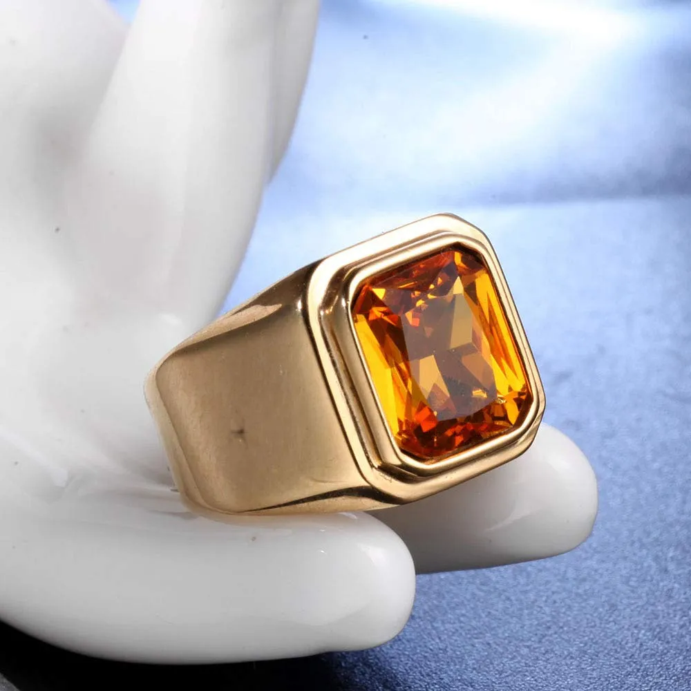 HIJONES Anello da Uomo in Acciaio Inossidabile con Zirconi Quadrati Vintage Oro Giallo Misura 22 - immagine 2