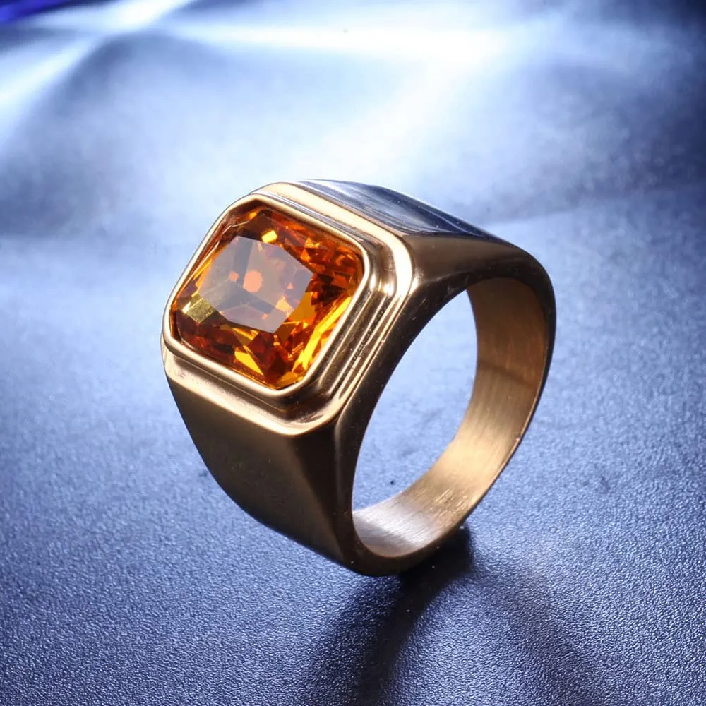 HIJONES Anello da Uomo in Acciaio Inossidabile con Zirconi Quadrati Vintage Oro Giallo Misura 27 - immagine 3