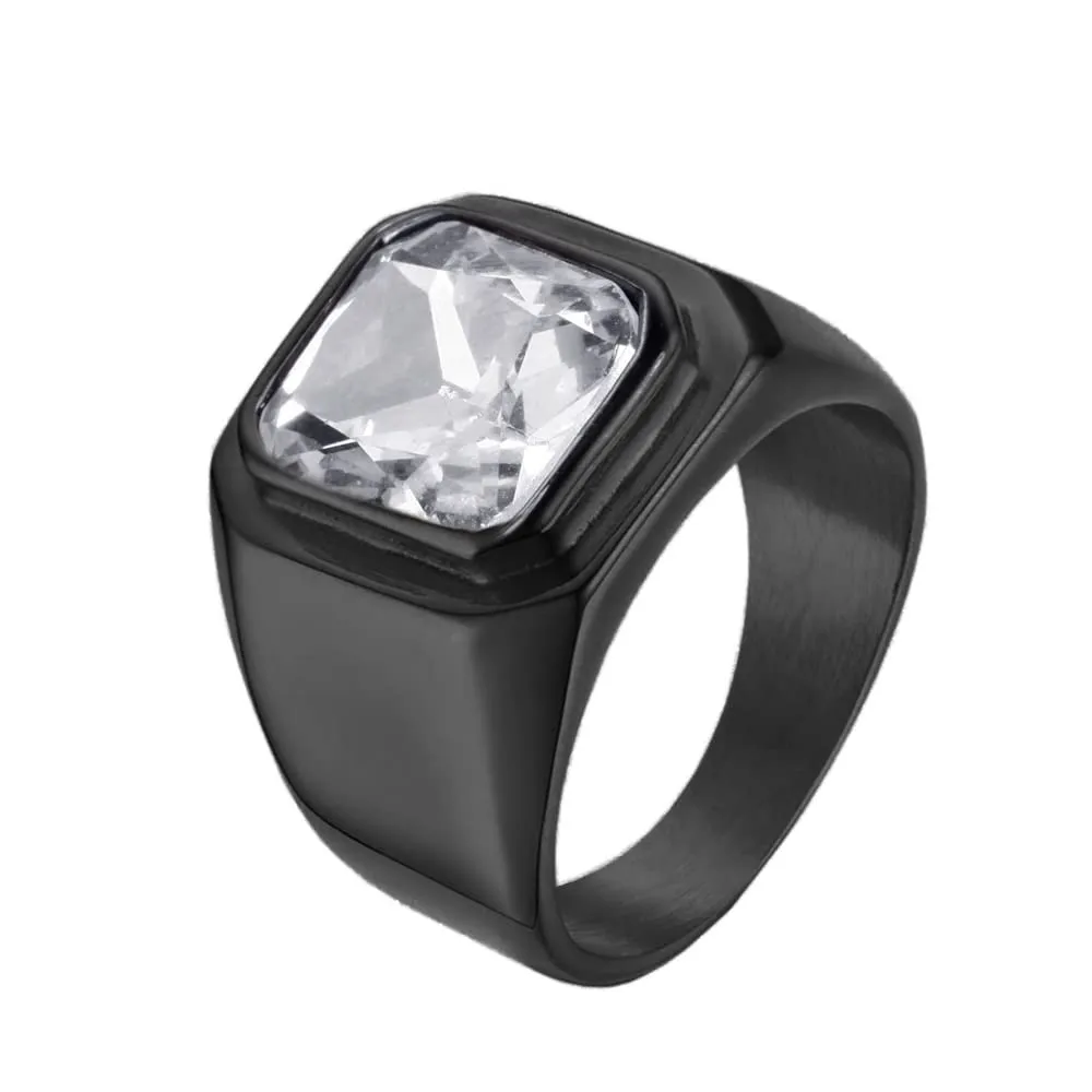 HIJONES Anello da Uomo in Acciaio Inossidabile con Zirconi Quadrati Vintage, Nero e Bianco, Misura 14 - immagine 1