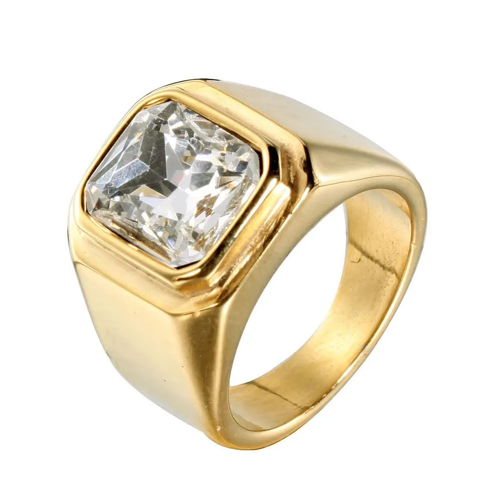 HIJONES Anello da Uomo in Acciaio Inossidabile con Zirconi Quadrati Vintage Oro Bianco Misura 29 - immagine 1