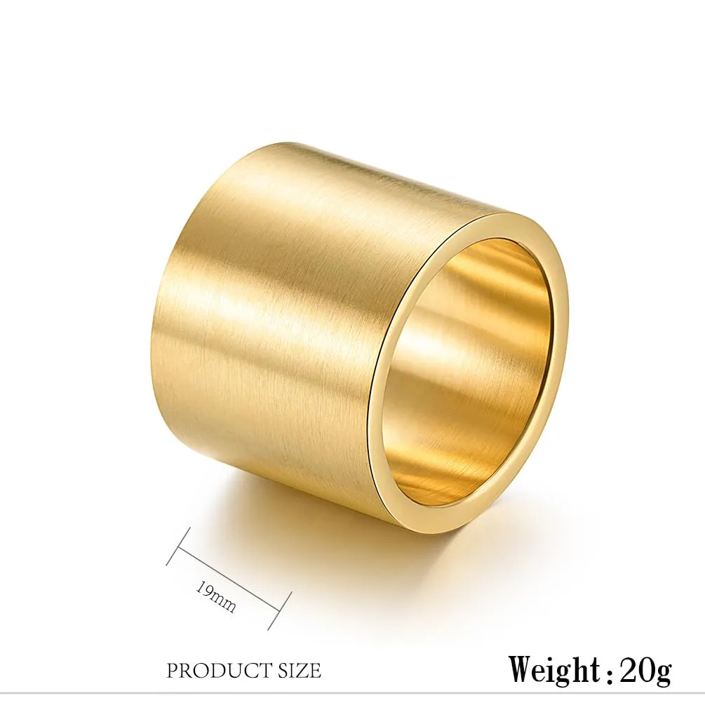 HIJONES Anello da Pollice a Fascia Larga in Acciaio Inossidabile, Finitura Spazzolata Opaca, 19mm, Oro, Misura 25 - immagine 2