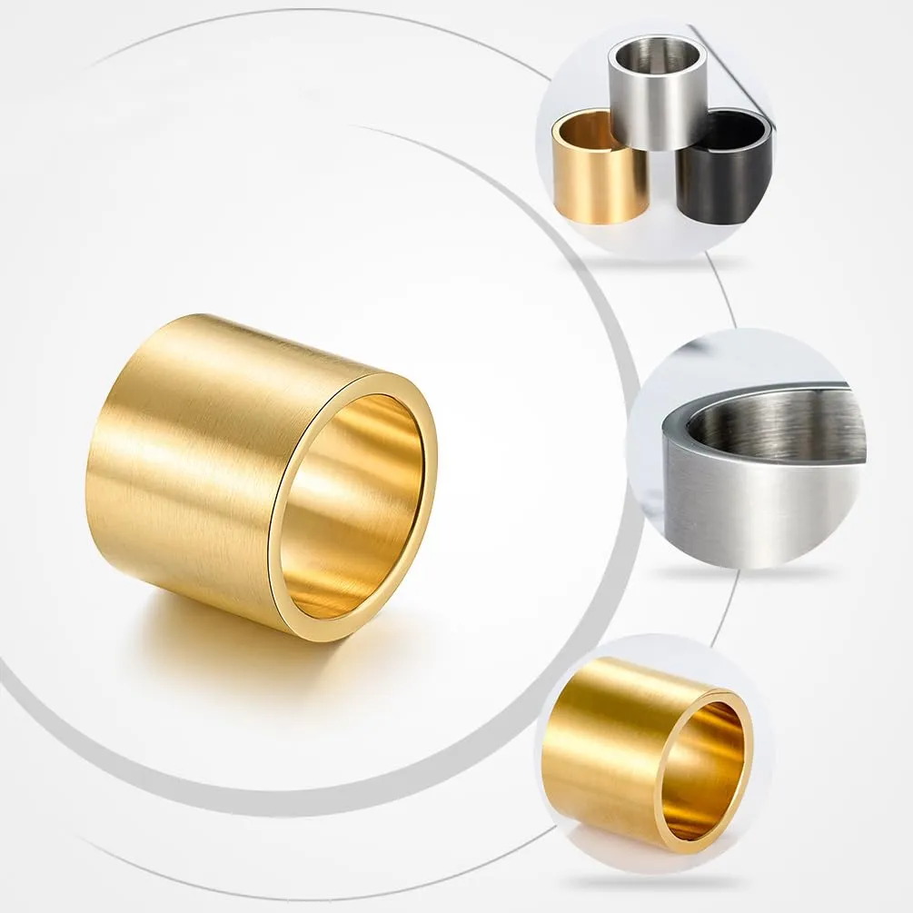 HIJONES Anello da Pollice a Fascia Larga in Acciaio Inossidabile, Finitura Spazzolata Opaca, 19mm, Oro, Misura 19 - immagine 3