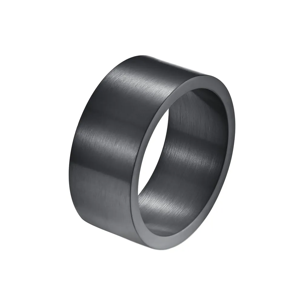 HIJONES Anello da Pollice a Fascia Larga in Acciaio Inossidabile, Finitura Spazzolata Opaca, 10mm, Nero, Misura 17 - immagine 1