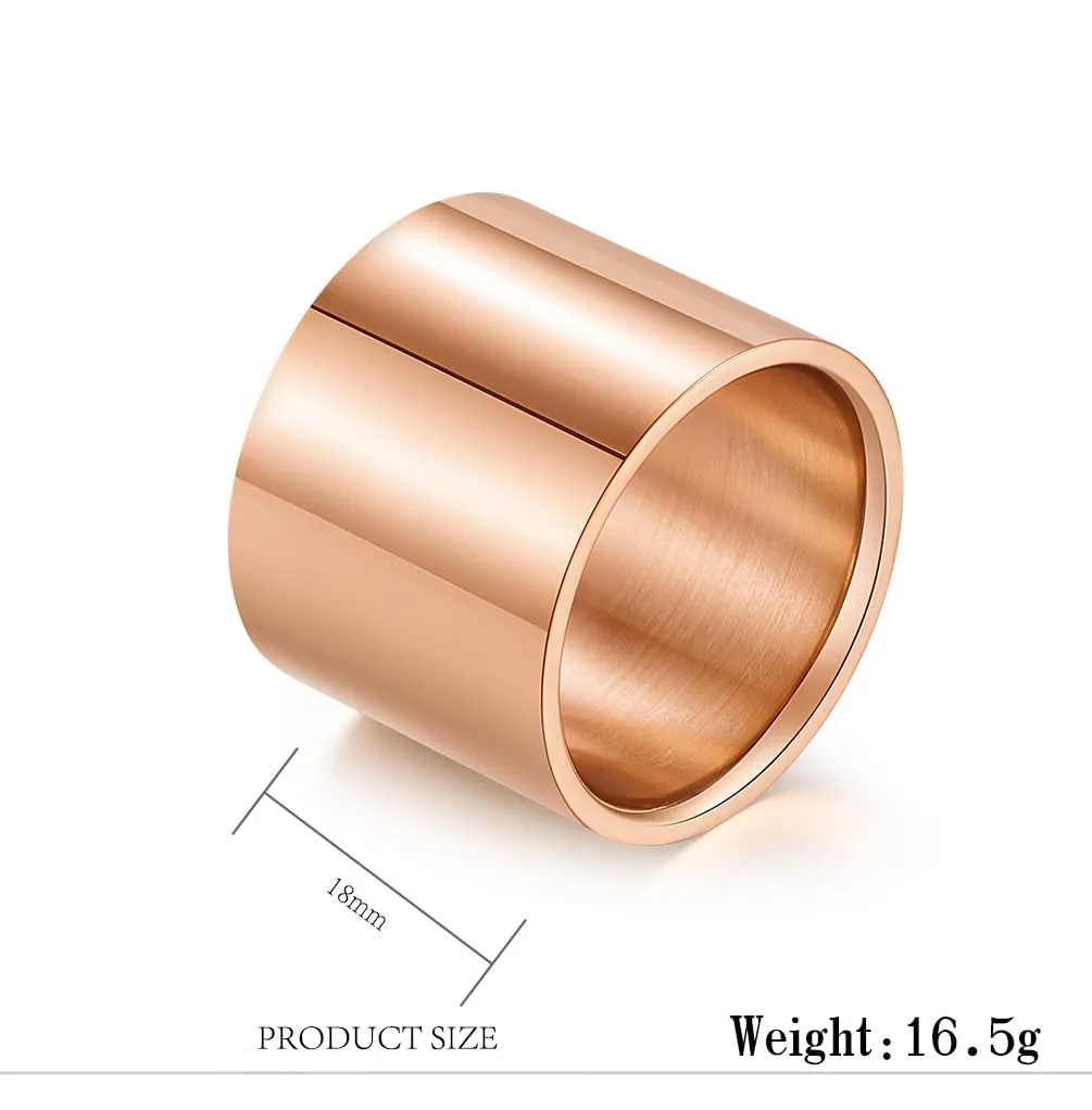 HIJONES Anello da Pollice a Fascia Larga in Acciaio Inossidabile, Lucido, Oro Rosa, 18mm, Misura 27 - immagine 2