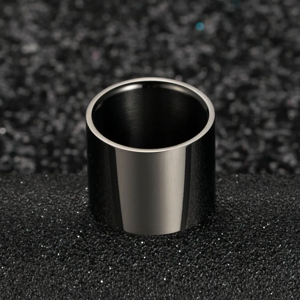 HIJONES Anello da Pollice a Fascia Larga in Acciaio Inossidabile, 18mm, Nero, Misura 19 - immagine 3