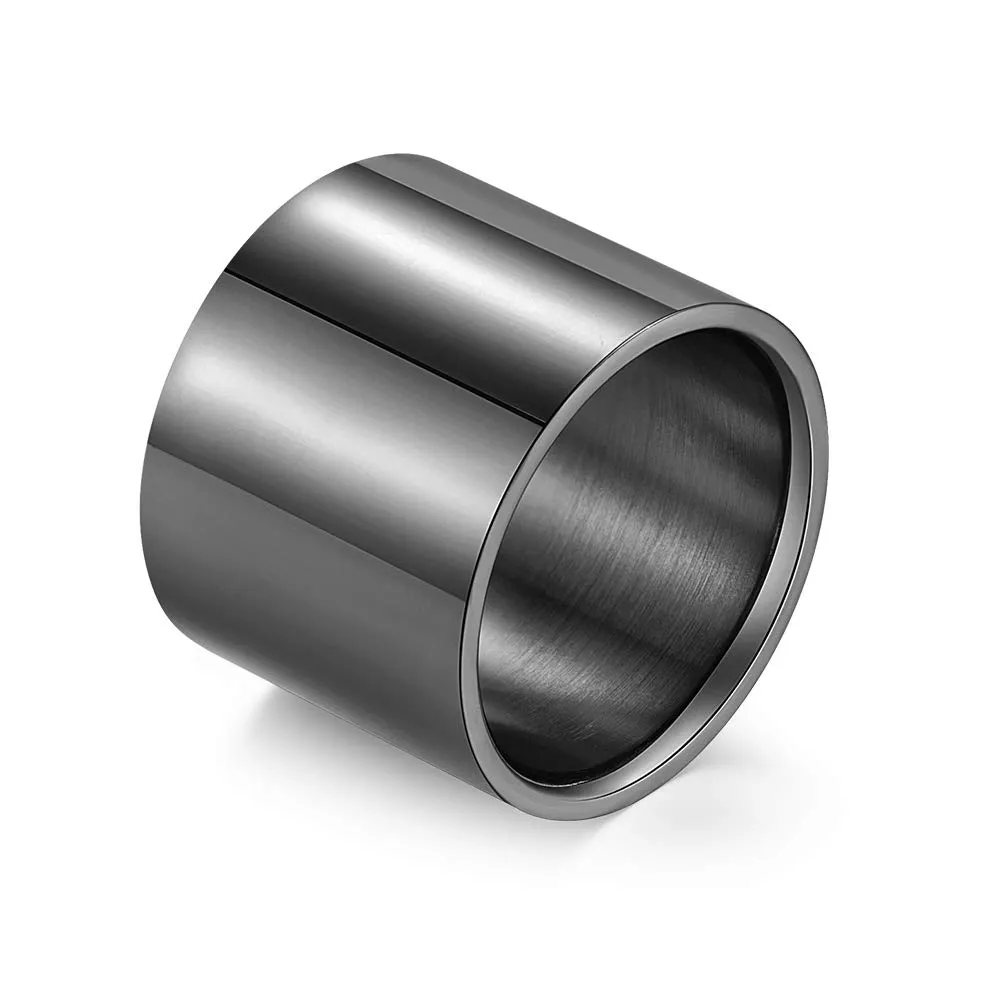 HIJONES Anello da Pollice a Fascia Larga in Acciaio Inossidabile Lucido 18mm Nero Misura 14 - immagine 1