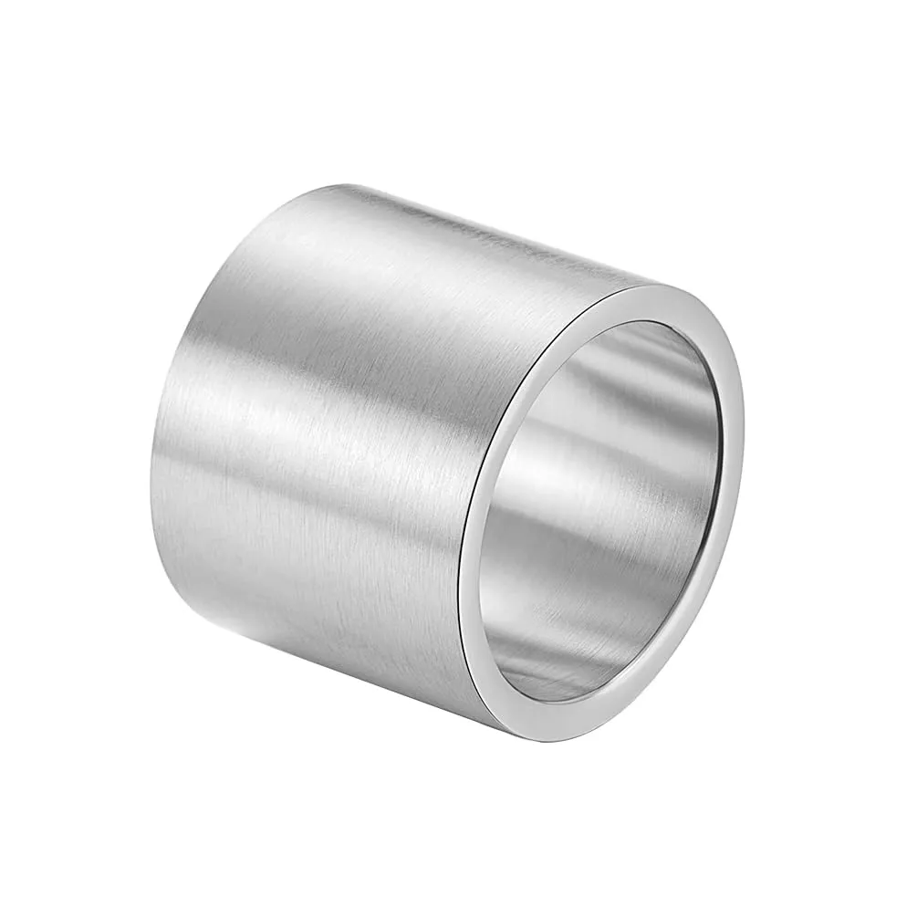 HIJONES Anello da Pollice a Fascia Larga in Acciaio Inossidabile, Finitura Spazzolata Opaca, Argento 19mm, Misura 14 - immagine 1