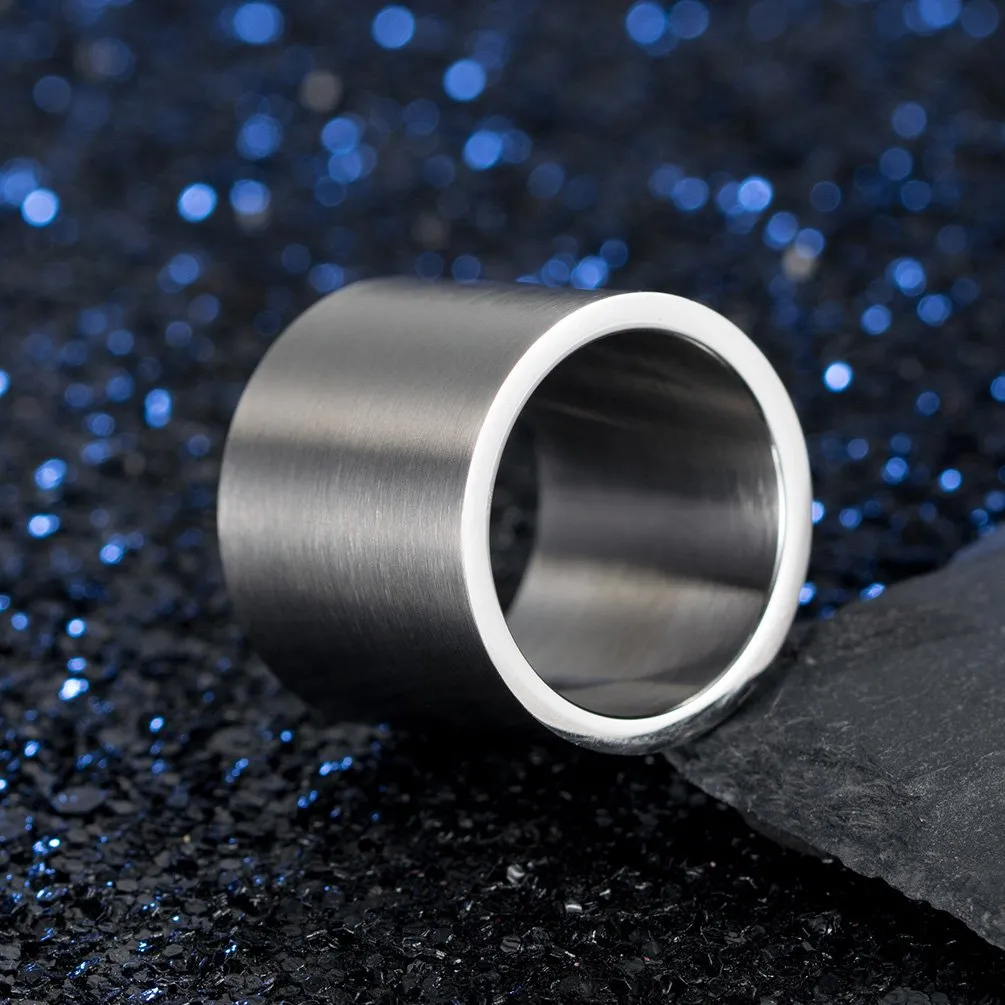 HIJONES Anello da Pollice a Fascia Larga in Acciaio Inossidabile, Finitura Spazzolata Opaca, Argento 19mm, Misura 14 - immagine 2