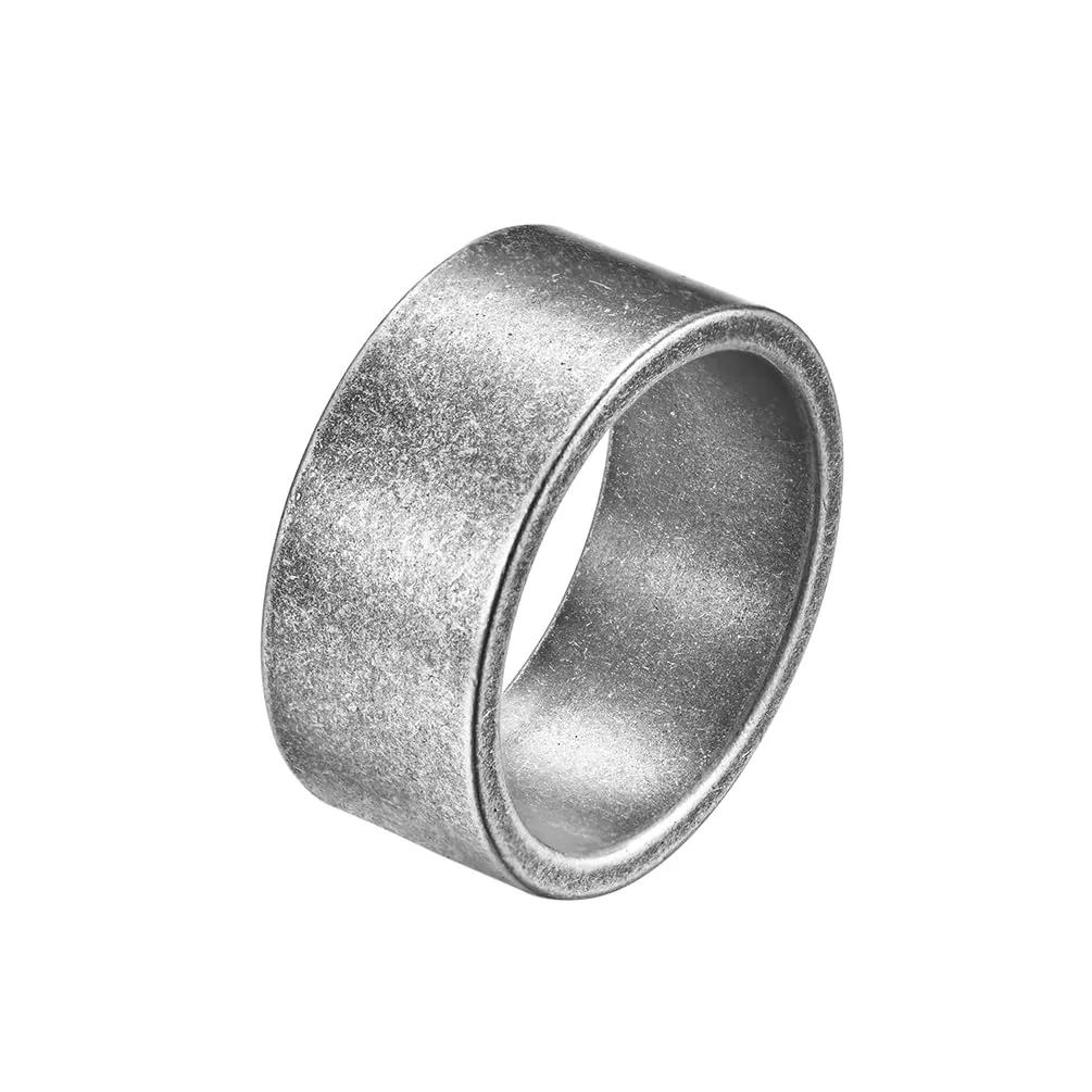 HIJONES Anello da Pollice a Fascia Larga in Acciaio Inossidabile, Finitura Spazzolata Opaca, 10mm, Argento Antico, Misura 19 - immagine 1