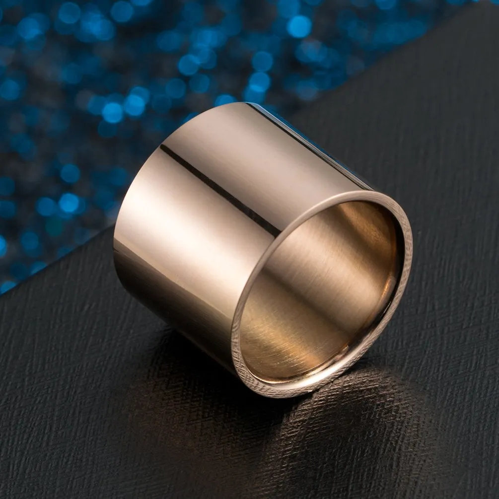 HIJONES Anello da Pollice a Fascia Larga in Acciaio Inossidabile Lucido 18mm Oro Rosa Misura 25 - immagine 4