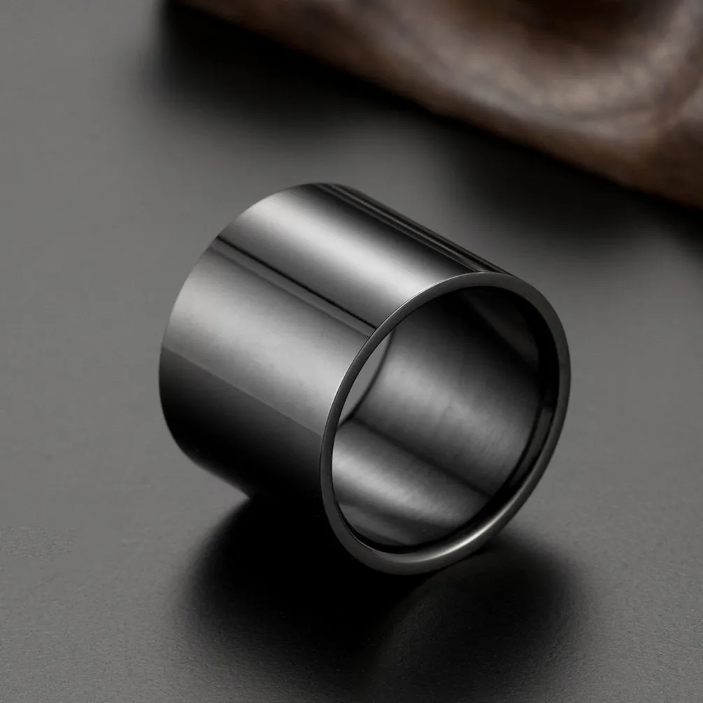 HIJONES Anello da Pollice a Fascia Larga in Acciaio Inossidabile Lucido 18mm Nero Misura 25 - immagine 2