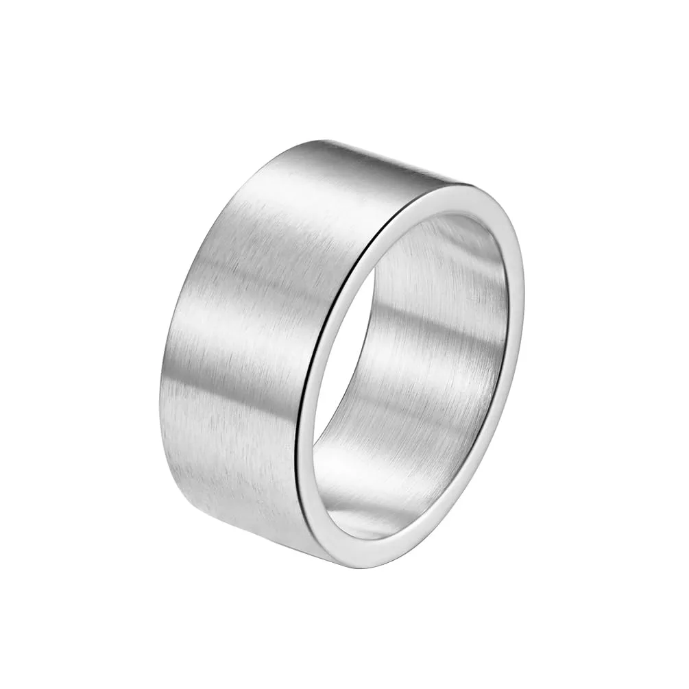 HIJONES Anello da Pollice a Fascia Larga in Acciaio Inossidabile, Finitura Spazzolata Opaca, 10mm, Argento, Misura 14 - immagine 1