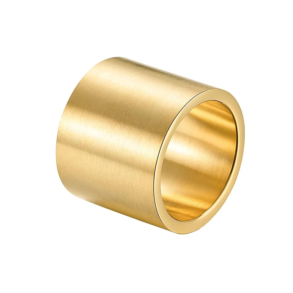 HIJONES Anello da Pollice a Fascia Larga in Acciaio Inossidabile Spazzolato Opaco 19mm Oro Misura 17 - immagine 1