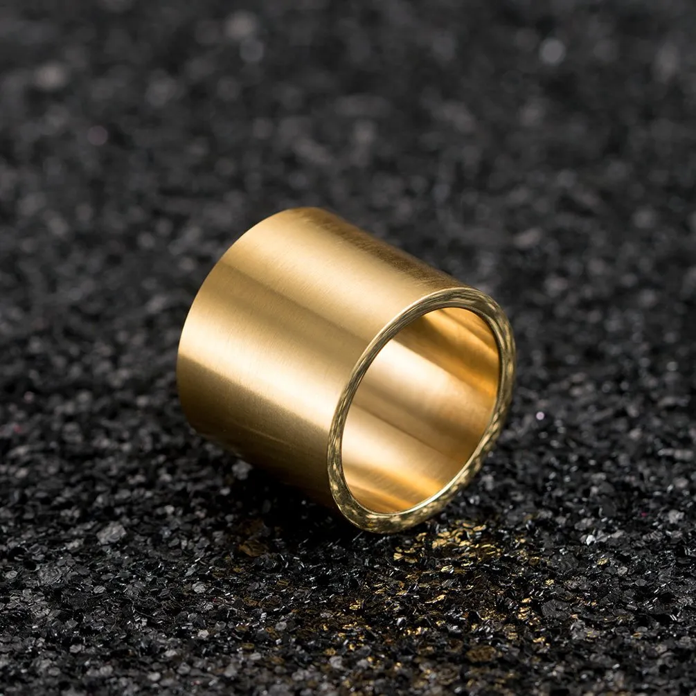 HIJONES Anello da Pollice a Fascia Larga in Acciaio Inossidabile Spazzolato Opaco 19mm Oro Misura 17 - immagine 6