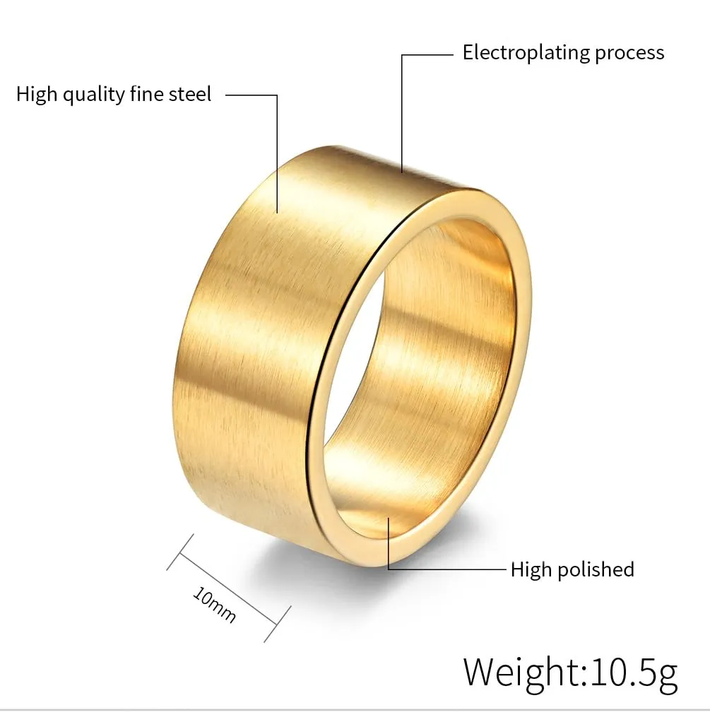 HIJONES Anello da Pollice a Fascia Larga in Acciaio Inossidabile, Finitura Spazzolata Opaca, 10mm, Oro, Misura 14 - immagine 2