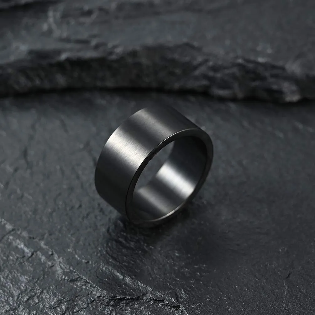 HIJONES Anello da Pollice a Fascia Larga in Acciaio Inossidabile, Finitura Spazzolata Opaca, 10mm, Nero, Misura 19 - immagine 2