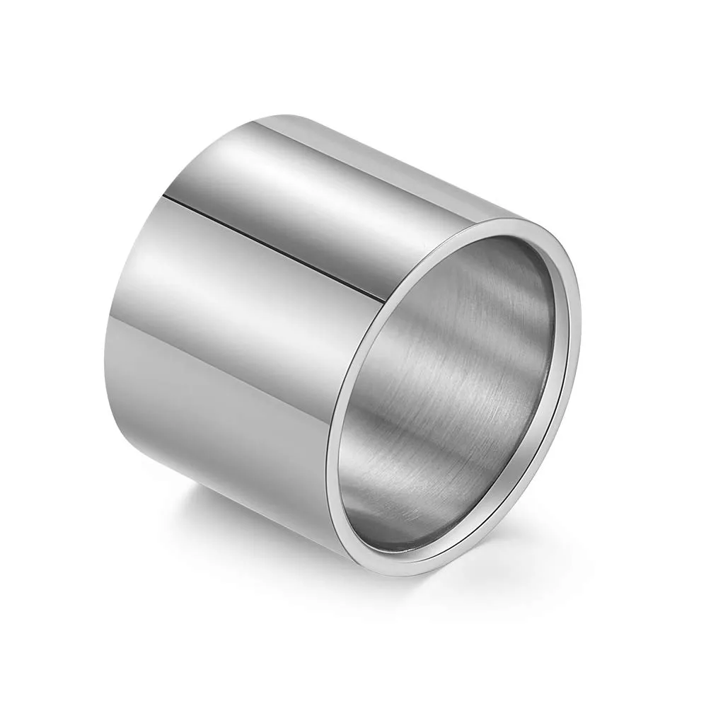 HIJONES Anello da Pollice a Fascia Larga in Acciaio Inossidabile, Lucido, Argento 18mm, Misura 19 - immagine 1