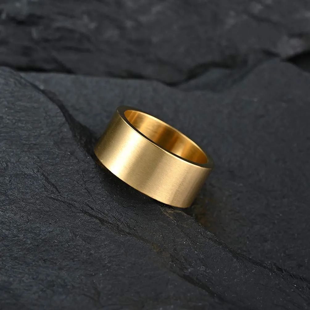 HIJONES Anello da Pollice a Fascia Larga in Acciaio Inossidabile Spazzolato Opaco 10mm Oro Misura 22 - immagine 3