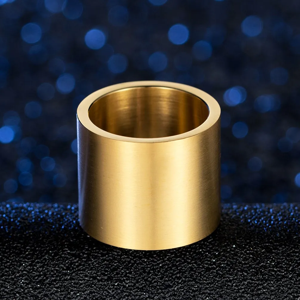 HIJONES Anello da Pollice a Fascia Larga in Acciaio Inossidabile, Finitura Spazzolata Opaca, 19mm Oro, Misura 27 - immagine 5